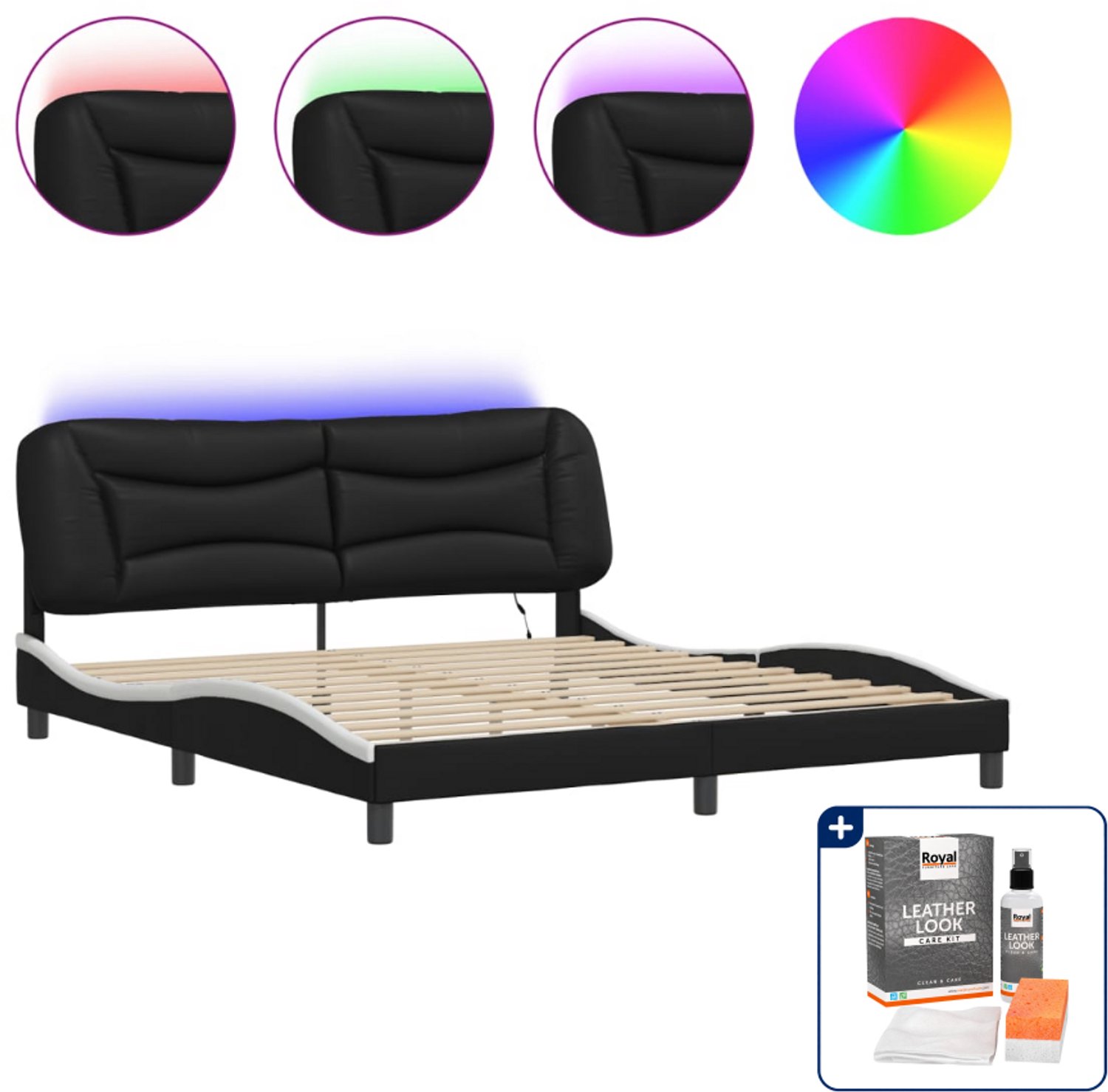 vidaXL Hvar bedframe - Kingsize - 180 x 200 cm - zwart en wit - Inclusief onderhoudsset voor kunstleer 150 ml