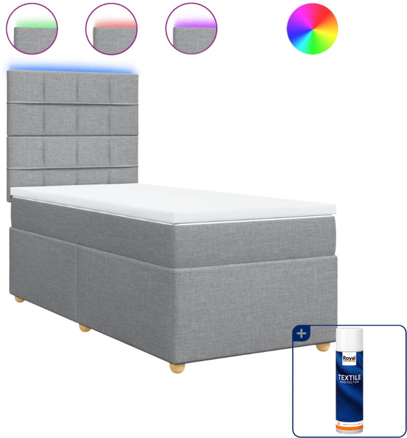 vidaXL boxspring met matras - 90 x 190 cm - stof - lichtgrijs - Inclusief textielbeschermer 500 ml