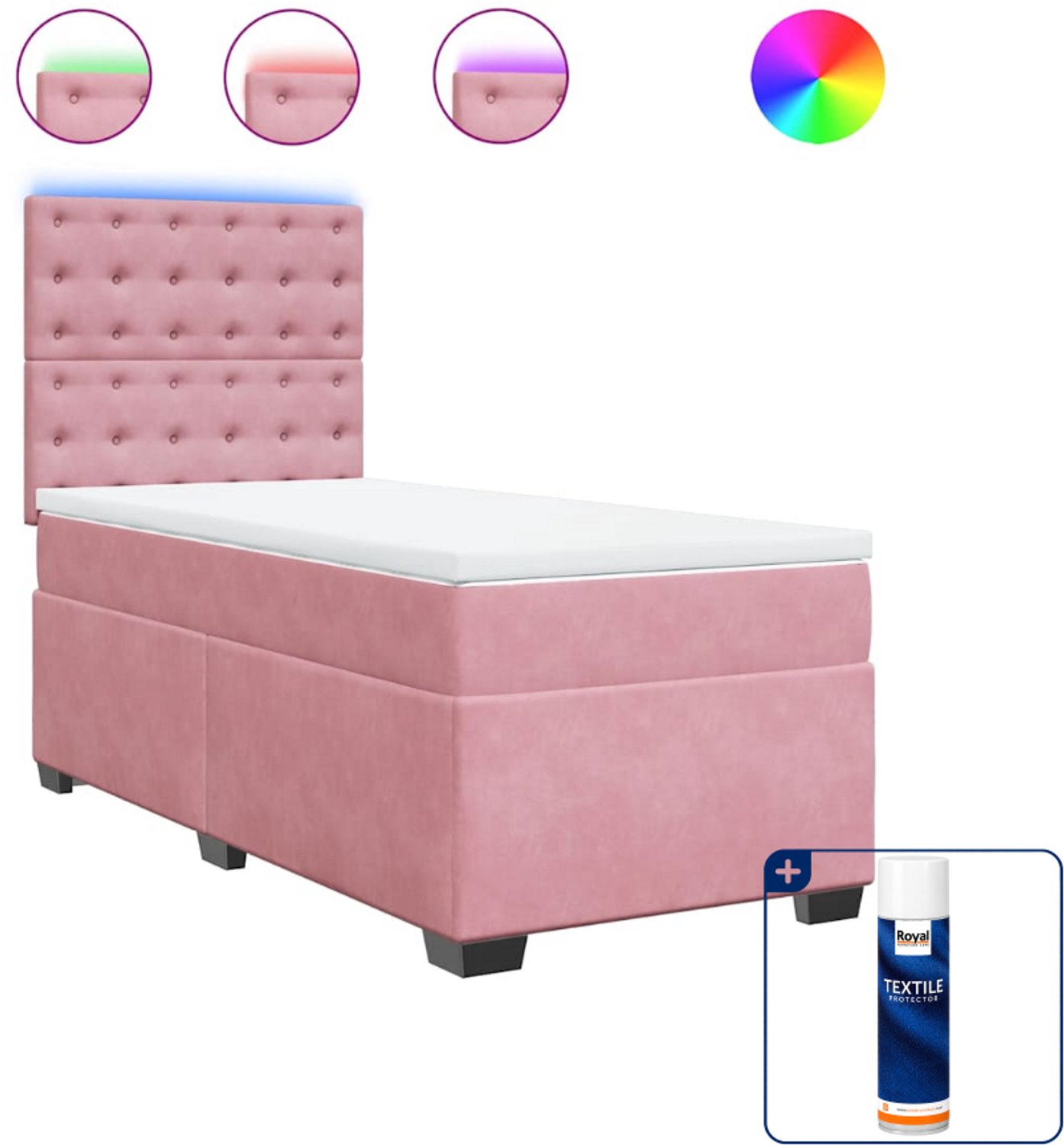 vidaXL boxspring met matras - 90 x 190 cm - fluweel - roze - Inclusief textielbeschermer 500 ml