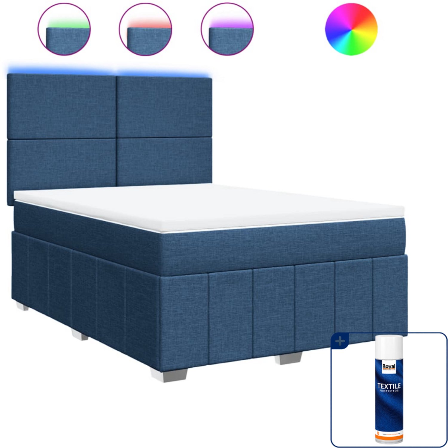 vidaXL Boxspring Queensize - 160 x 200 cm - blauw - Inclusief textielbeschermer 500 ml