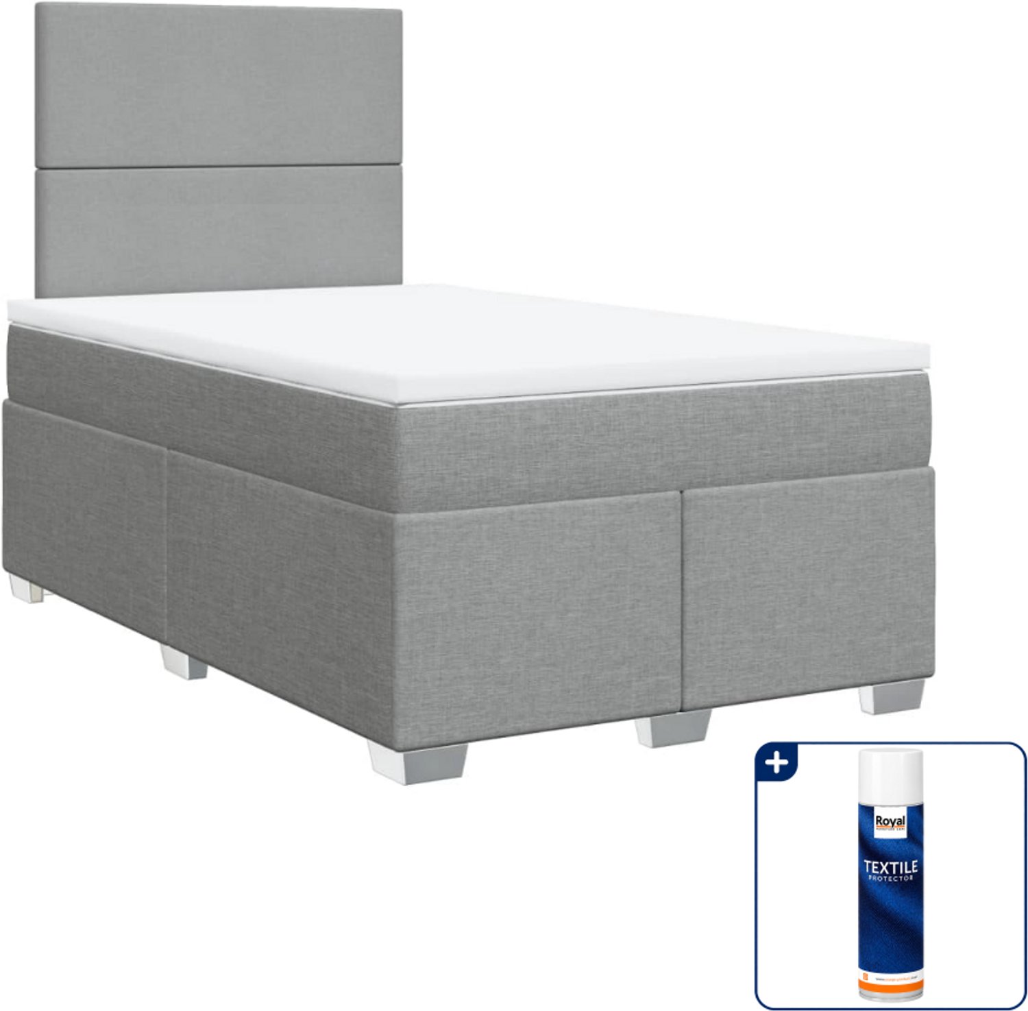 vidaXL boxspring met matras 120 x 190 cm - stof - lichtgrijs - Inclusief textielbeschermer 500 ml