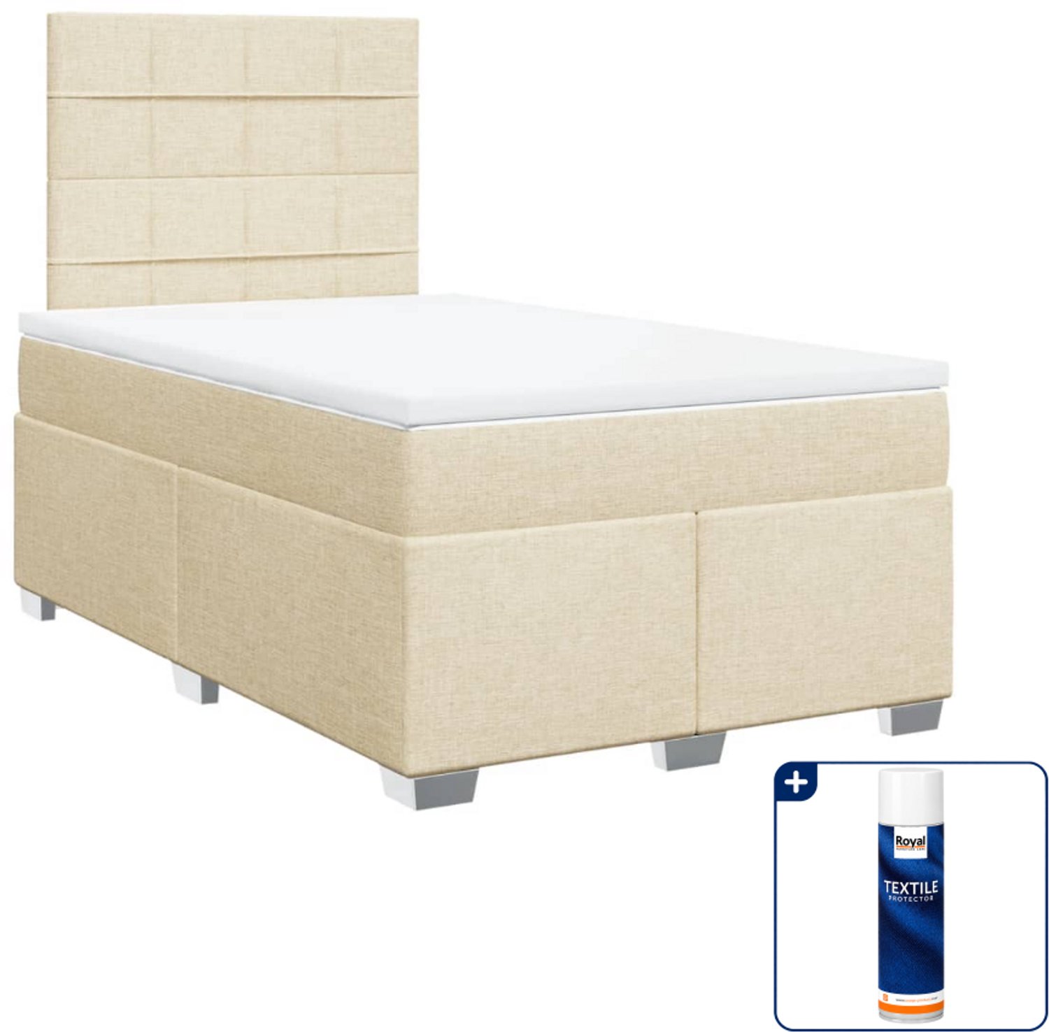 vidaXL boxspring met matras 120 x 190 cm - stof - crèmekleurig - Inclusief textielbeschermer 500 ml