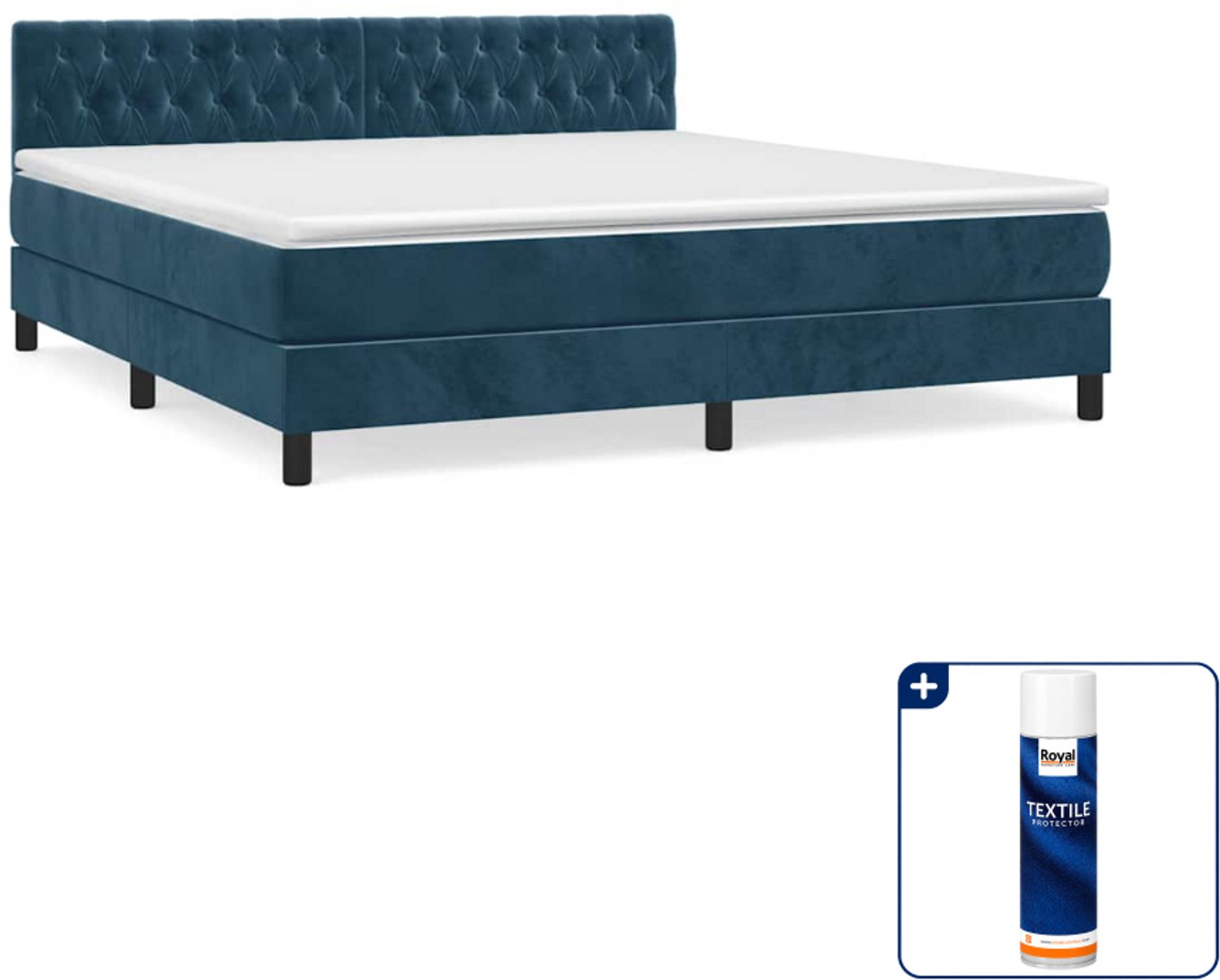 vidaXL Kingsize boxspring met matras - 180 x 200 cm - fluweel - donkerblauw - Inclusief textielbeschermer 500 ml