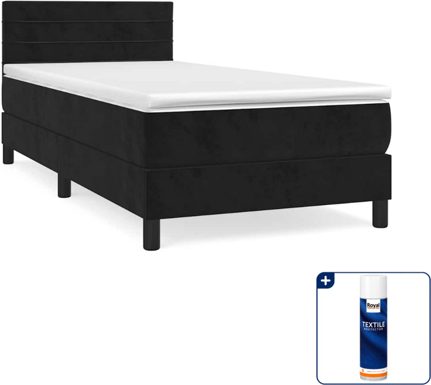 vidaXL Boxspring 80 x 200 cm - fluweel - zwart - Inclusief textielbeschermer 500 ml