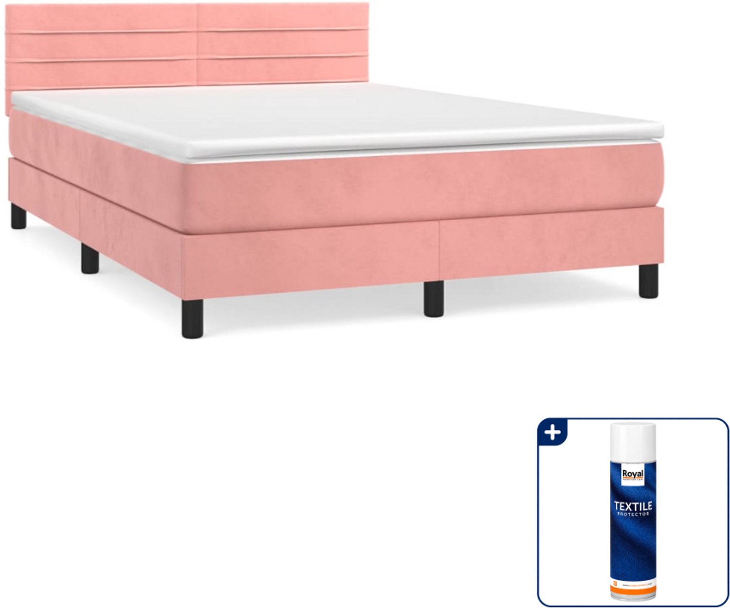 vidaXL boxspring met matras - small double - 140 x 200 cm - roze - Inclusief textielbeschermer 500 ml