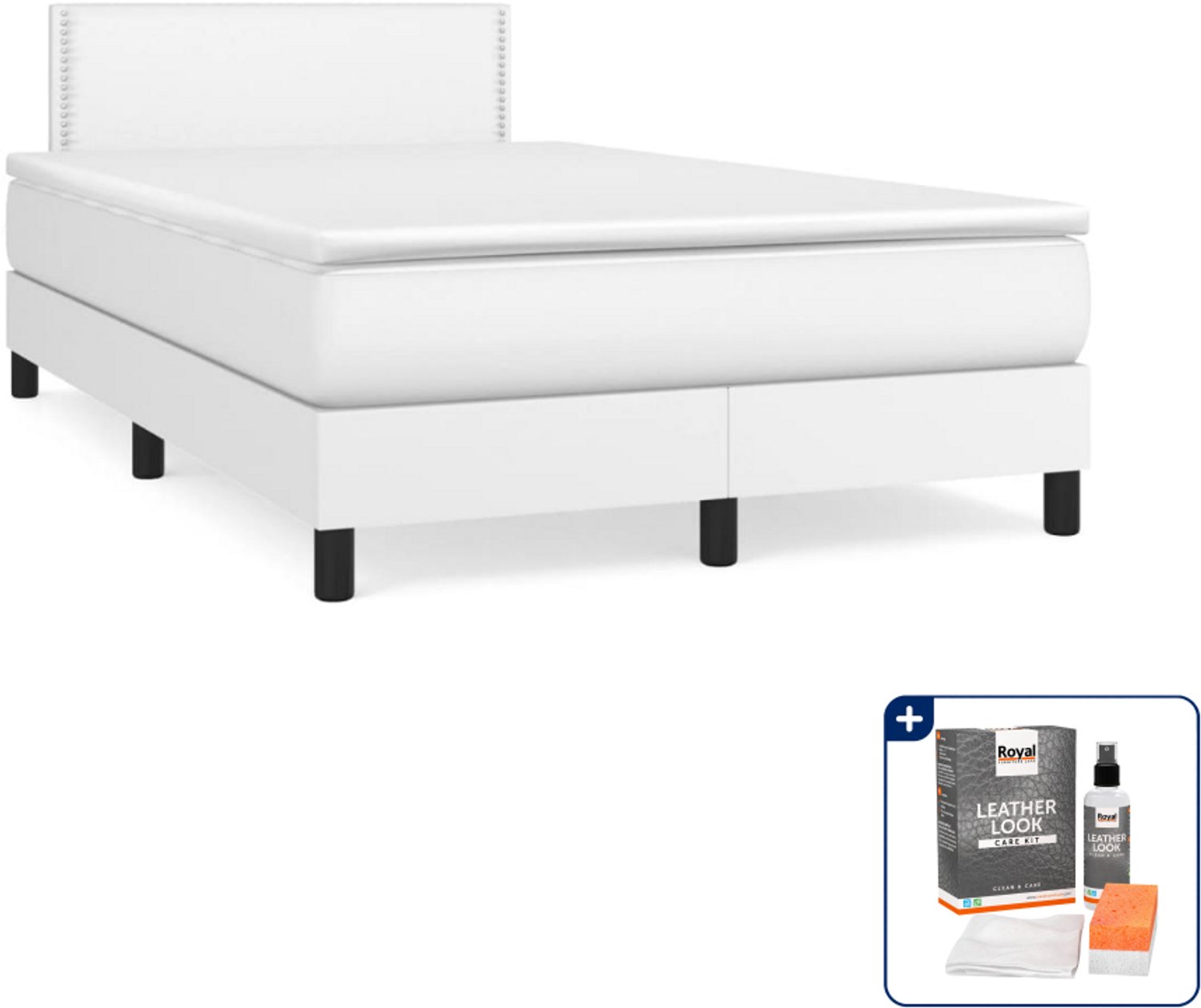 vidaXL boxspring met matras - 120 x 200 cm - kunstleer - wit - Inclusief onderhoudsset voor kunstleer 150 ml