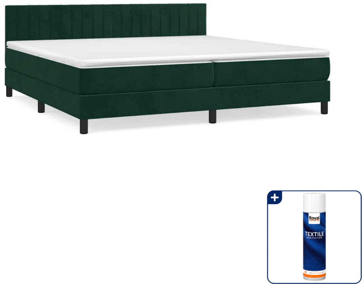 vidaXL Boxspring met matras - Super kingsize - 200 x 200 cm - fluweel - donkergroen - Inclusief textielbeschermer 500 ml