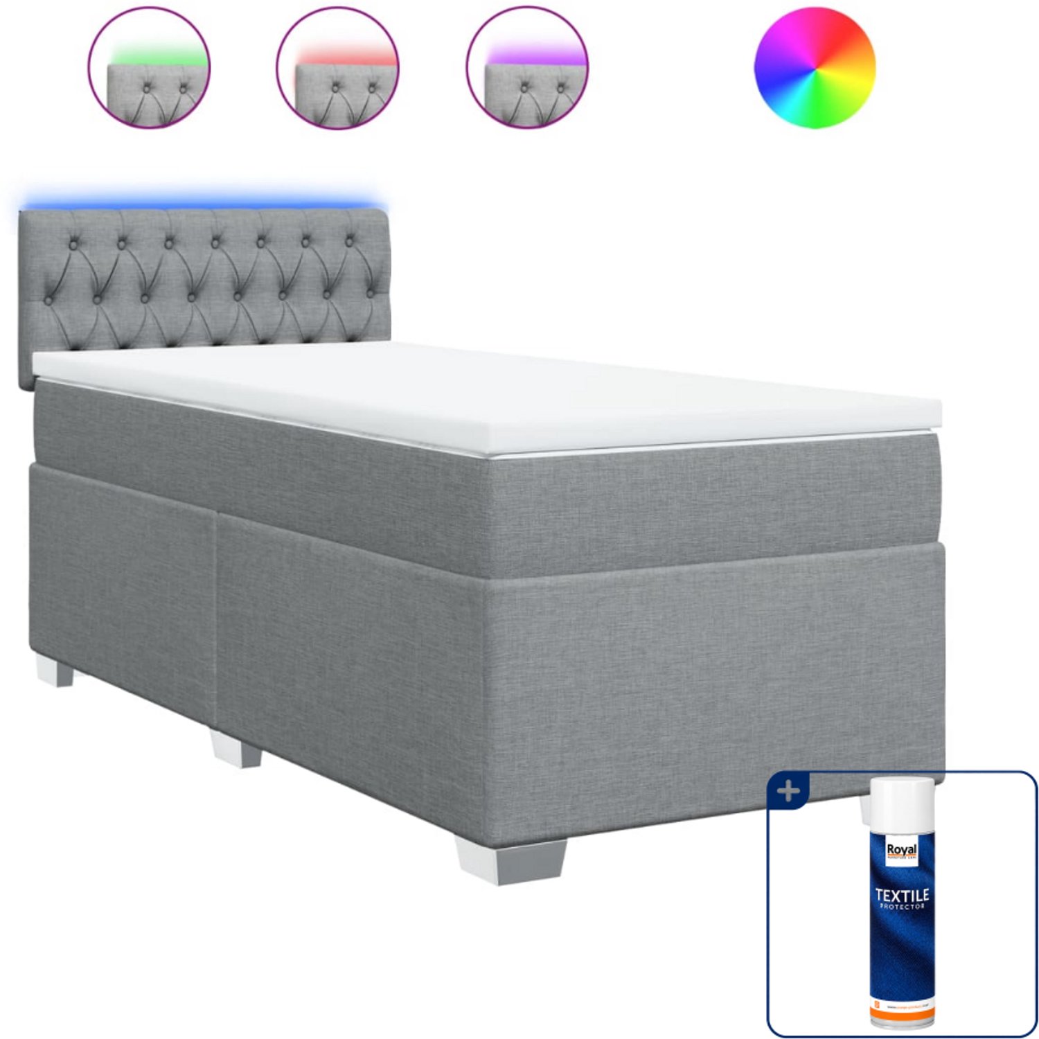 vidaXL boxspring met matras - 100 x 200 cm - stof - lichtgrijs - Inclusief textielbeschermer 500 ml