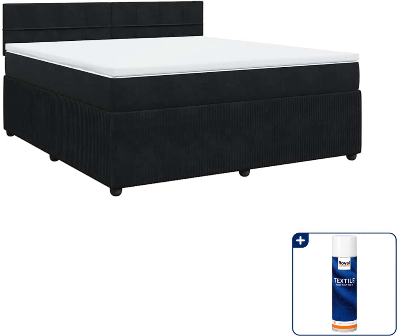 vidaXL Kingsize boxspring met matras - 180 x 200 cm - fluweel - zwart - Inclusief textielbeschermer 500 ml