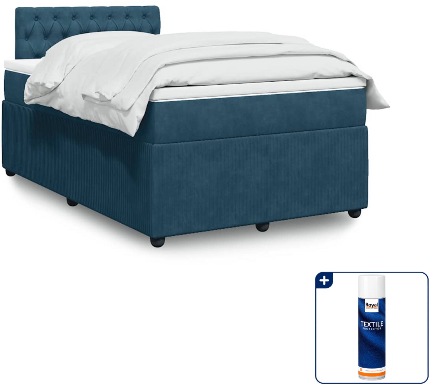 vidaXL boxspring met matras - 120 x 190 cm - fluweel - blauw - Inclusief textielbeschermer 500 ml