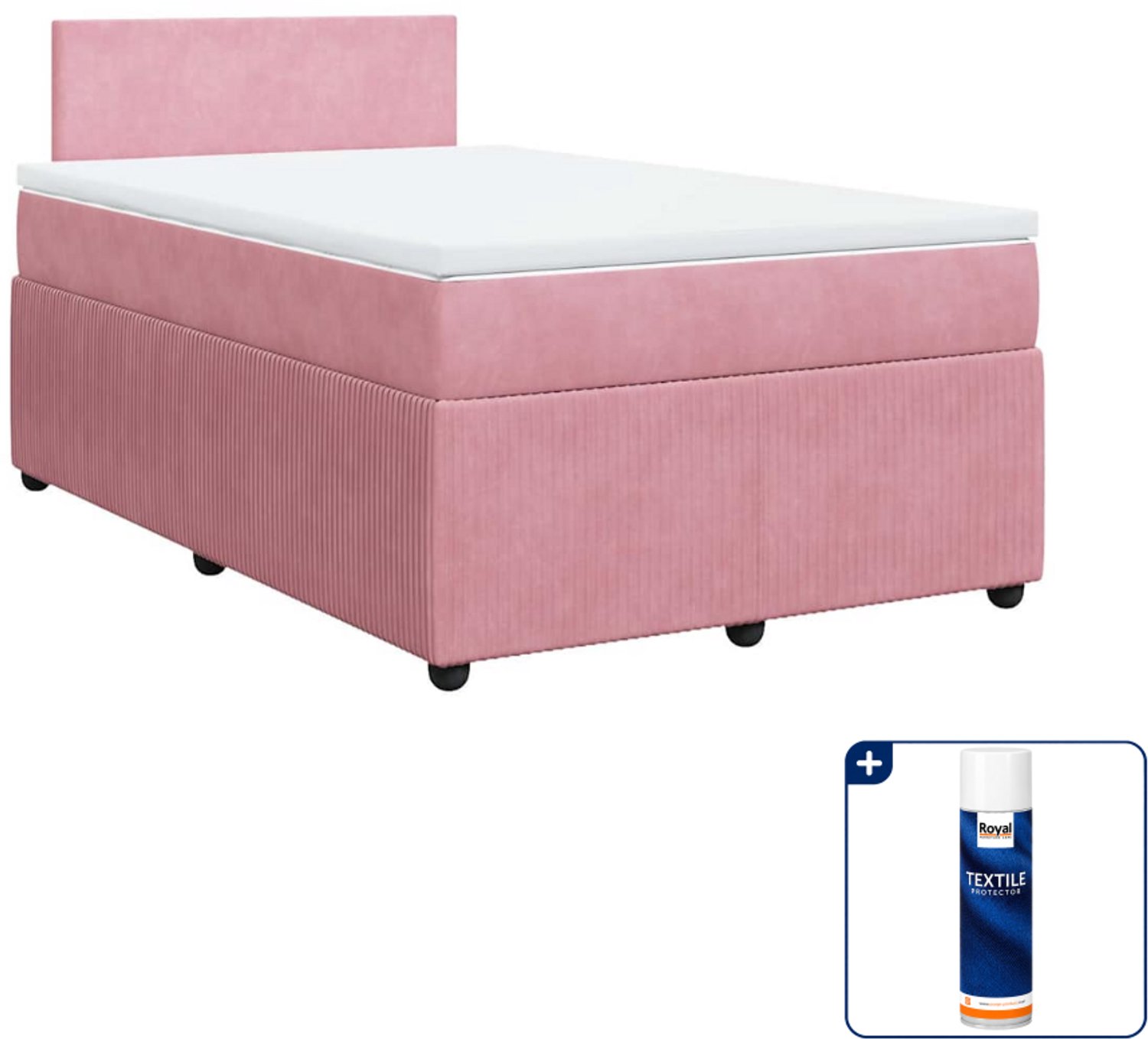 vidaXL boxspring met matras 120 x 190 cm - fluweel - roze - Inclusief textielbeschermer 500 ml