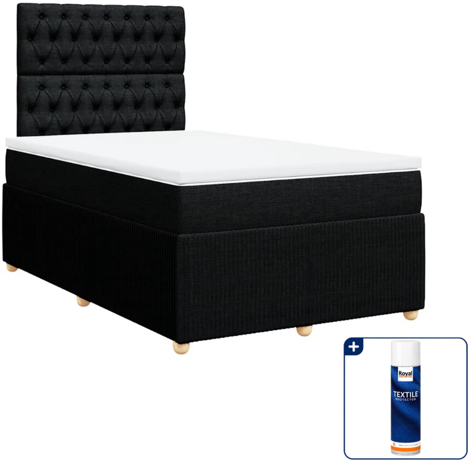 vidaXL boxspring met matras - 120 x 200 cm - stof - zwart - Inclusief textielbeschermer 500 ml