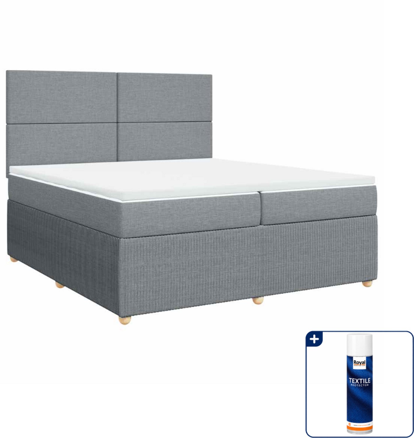 vidaXL Boxspring - Super kingsize - 200 x 200 cm - lichtgrijs - Inclusief textielbeschermer 500 ml