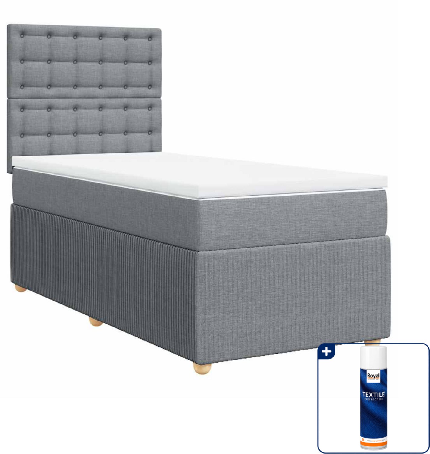 vidaXL boxspring met matras - 90 x 200 cm - lichtgrijs - Inclusief textielbeschermer 500 ml