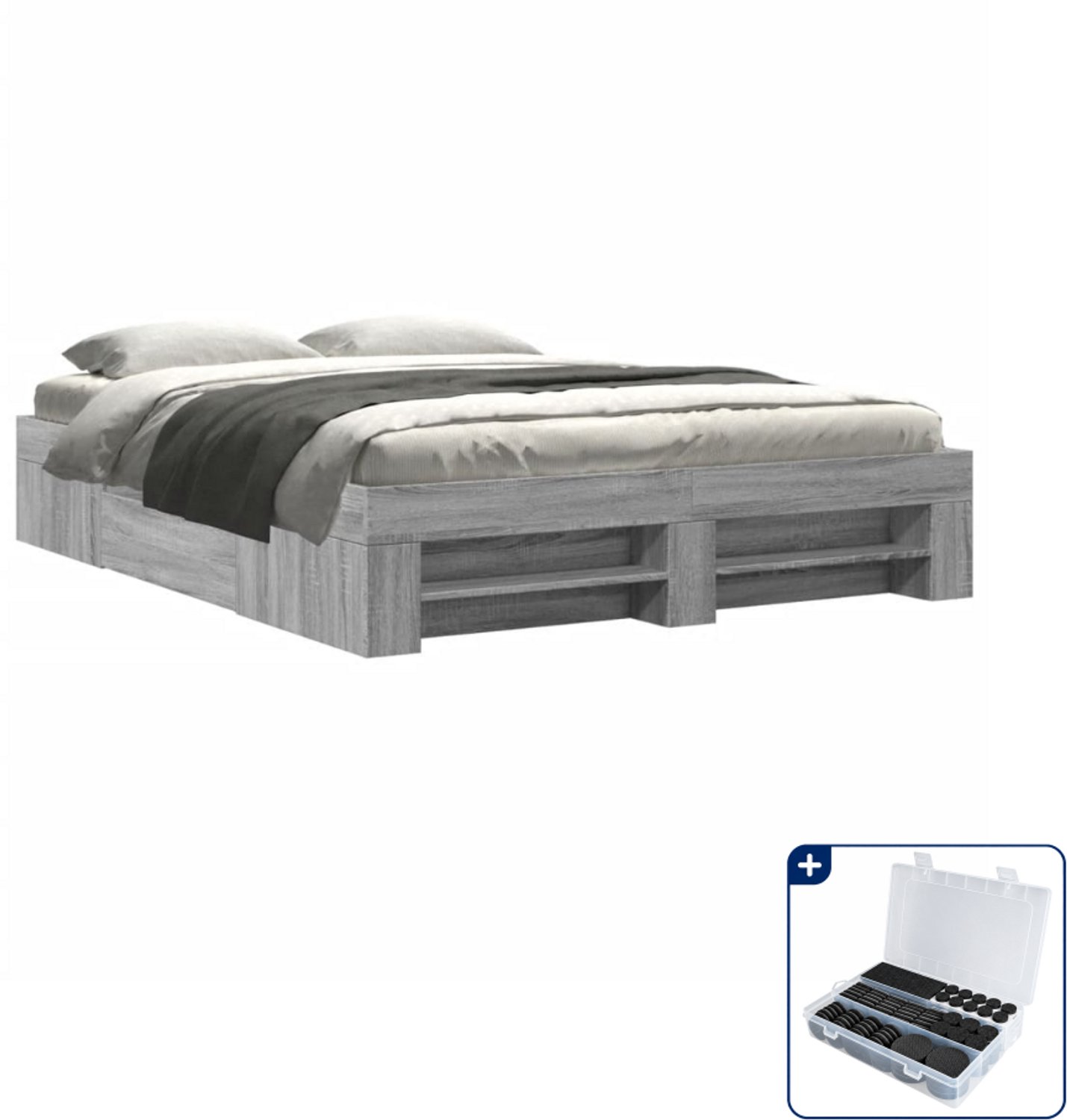 vidaXL bedframe - 150 x 200 cm - bewerkt hout - grijs sonoma eiken - Inclusief antikrasvilt 177-delig Bruin
