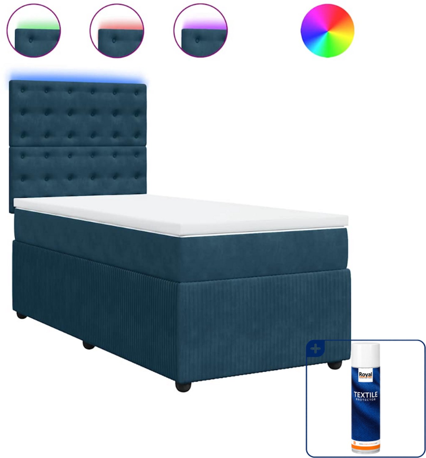 vidaXL boxspring met matras - 90 x 200 cm - fluweel - blauw - Inclusief textielbeschermer 500 ml Zwart