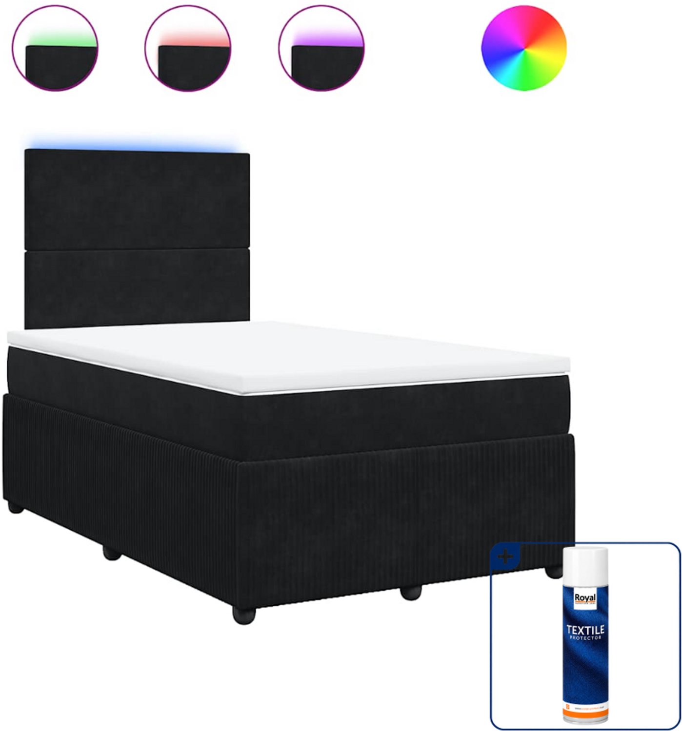 vidaXL Boxspring met matras - 120 x 190 cm - fluweel - zwart - Inclusief textielbeschermer 500 ml Wit