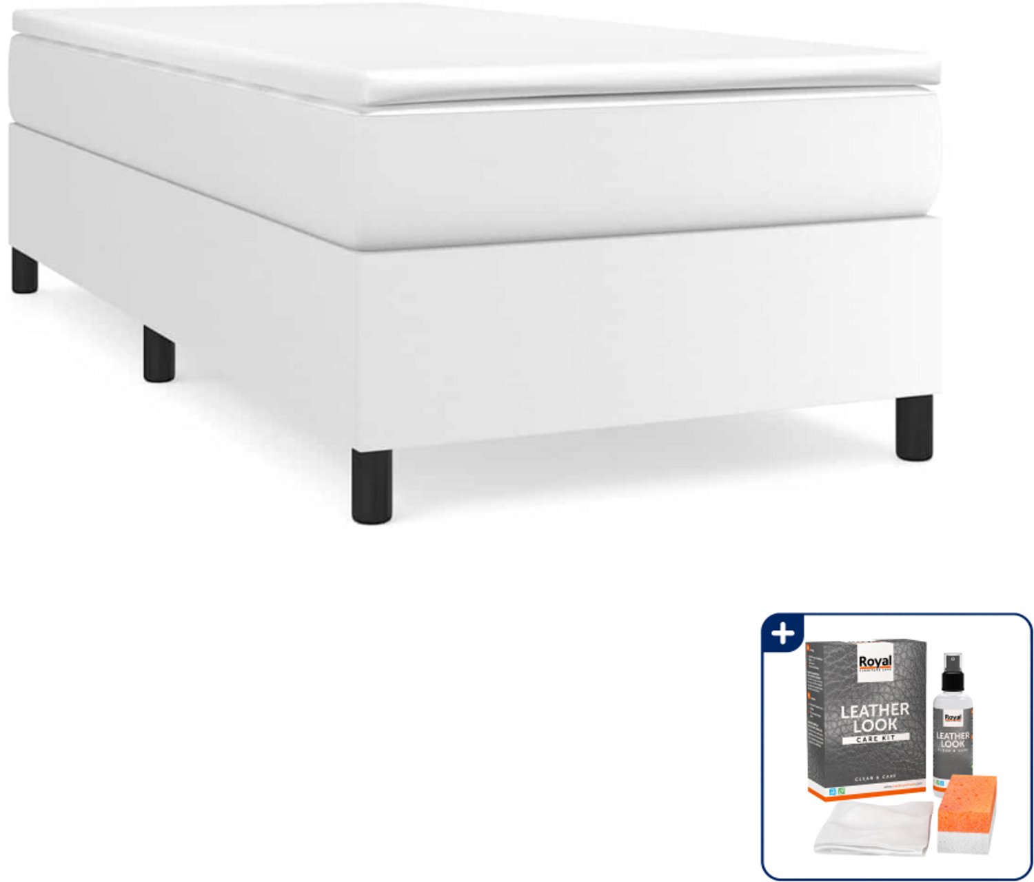 vidaXL boxspring met matras 90x200 cm - kunstleer - wit - Inclusief onderhoudsset voor kunstleer 150 ml Zwart
