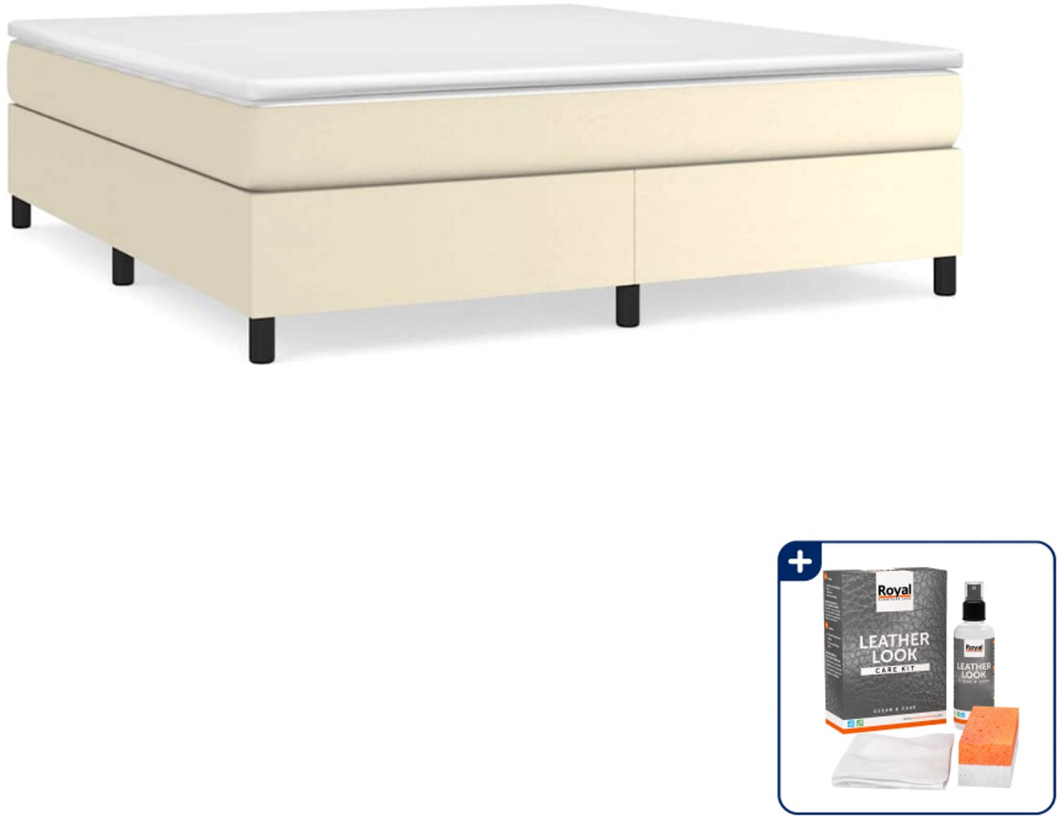 vidaXL boxspring - Queensize - 160 x 200 cm - kunstleer - crème - Inclusief onderhoudsset voor kunstleer 150 ml Bruin