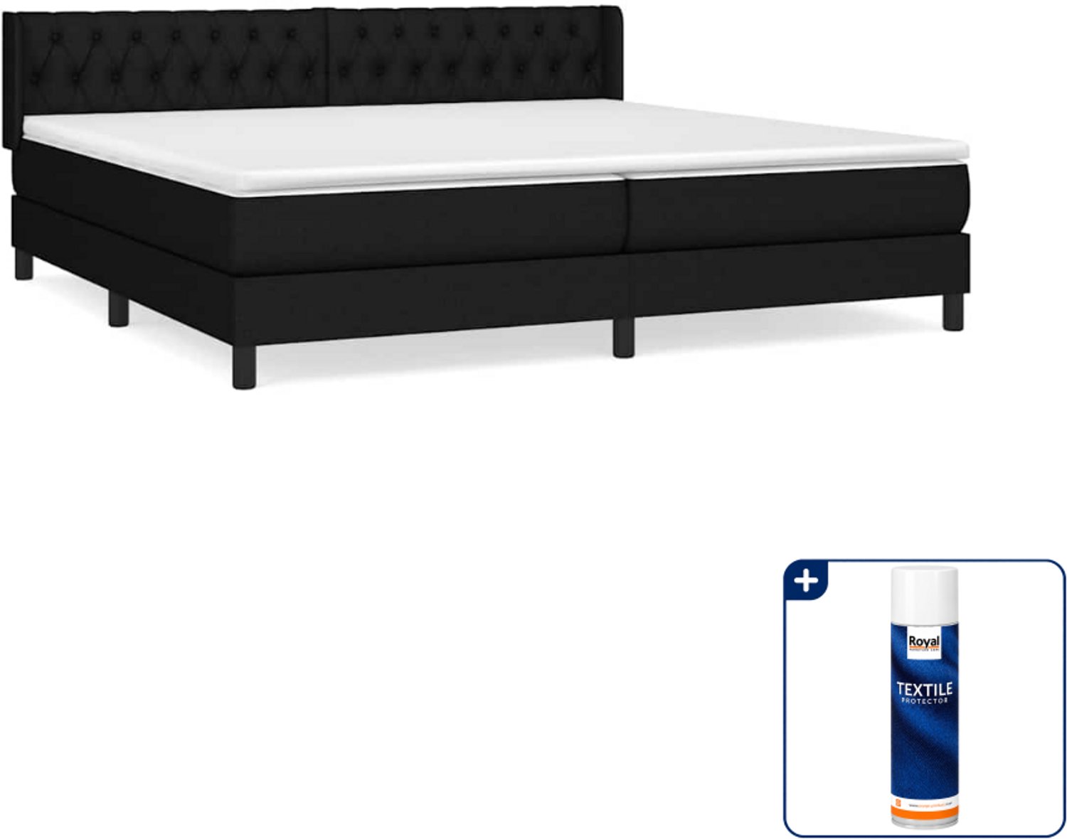 vidaXL boxspring met matras - Super kingsize - 200 x 200 cm - zwart - Inclusief textielbeschermer 500 ml