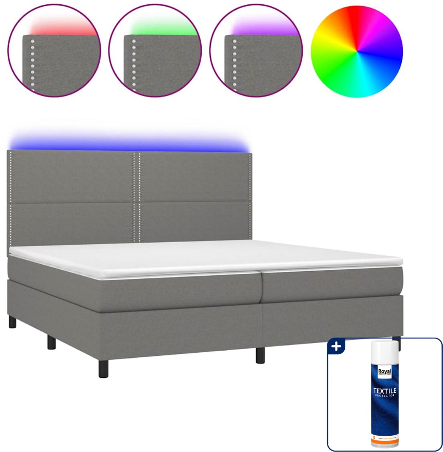 vidaXL Super kingsize boxspring met matras en LED - donkergrijs - Inclusief textielbeschermer 500 ml