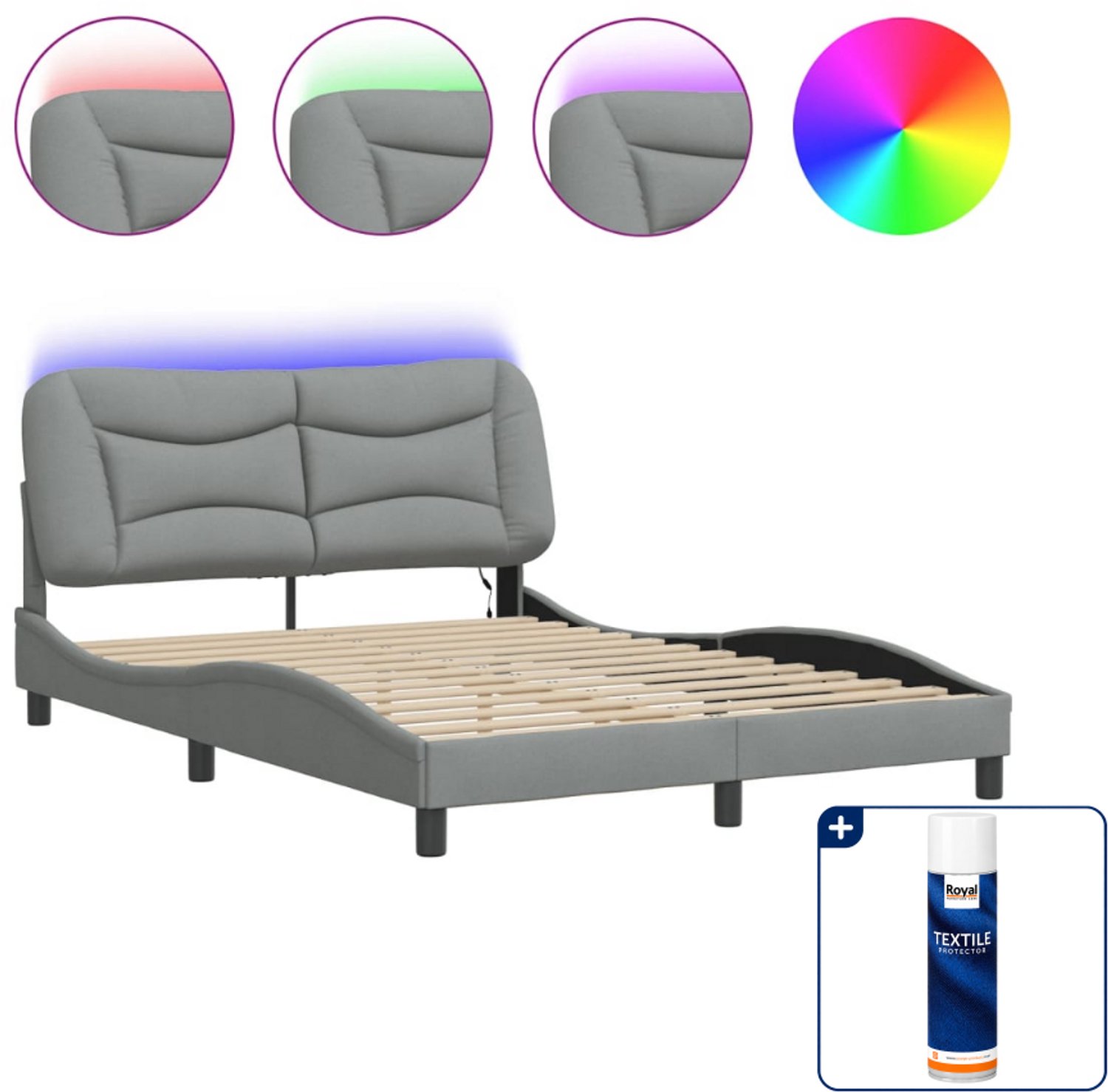 vidaXL Hvar bedframe - Small double - 140 x 200 cm - lichtgrijs - Inclusief textielbeschermer 500 ml Bruin