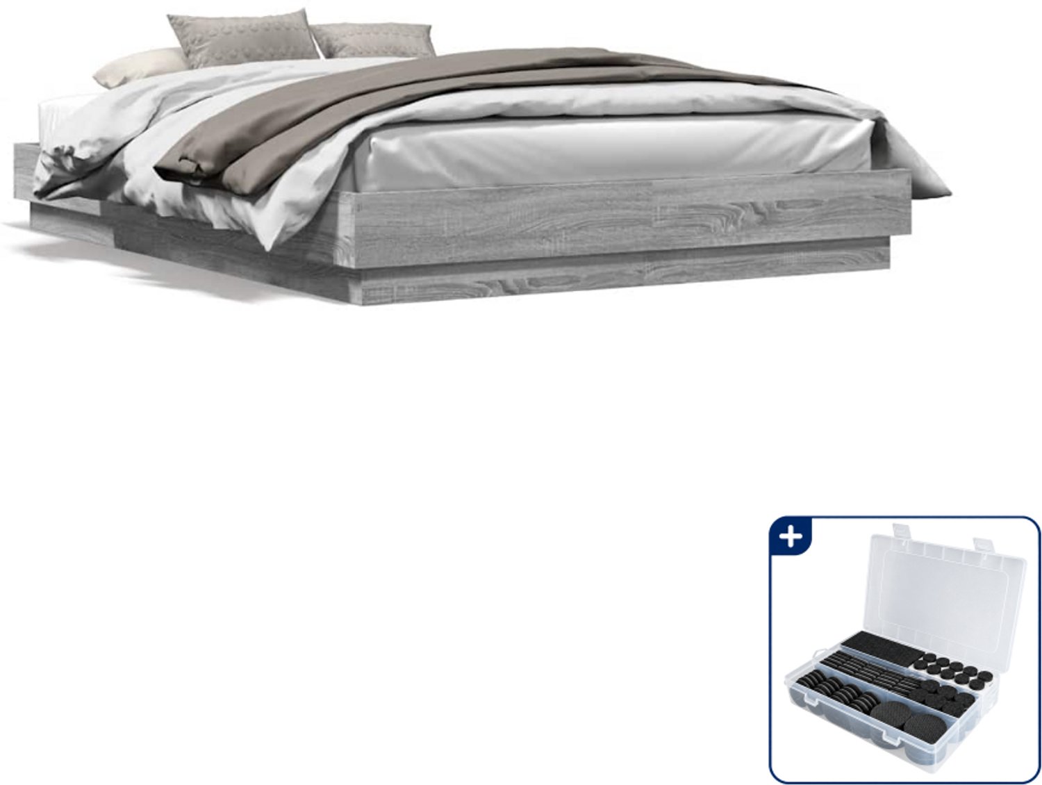 vidaXL bedframe - 150 x 200 cm - bewerkt hout - grijs sonoma eiken - Inclusief antikrasvilt 177-delig Wit
