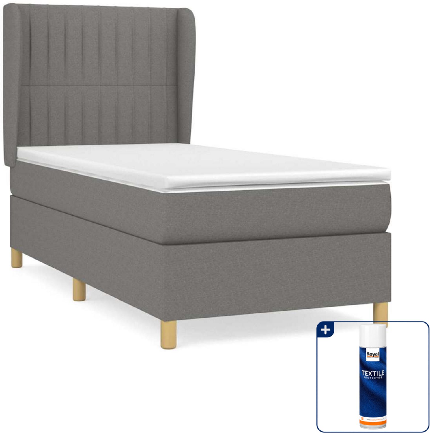 vidaXL boxspring met matras 90 x 190 cm - stof - donkergrijs - Inclusief textielbeschermer 500 ml