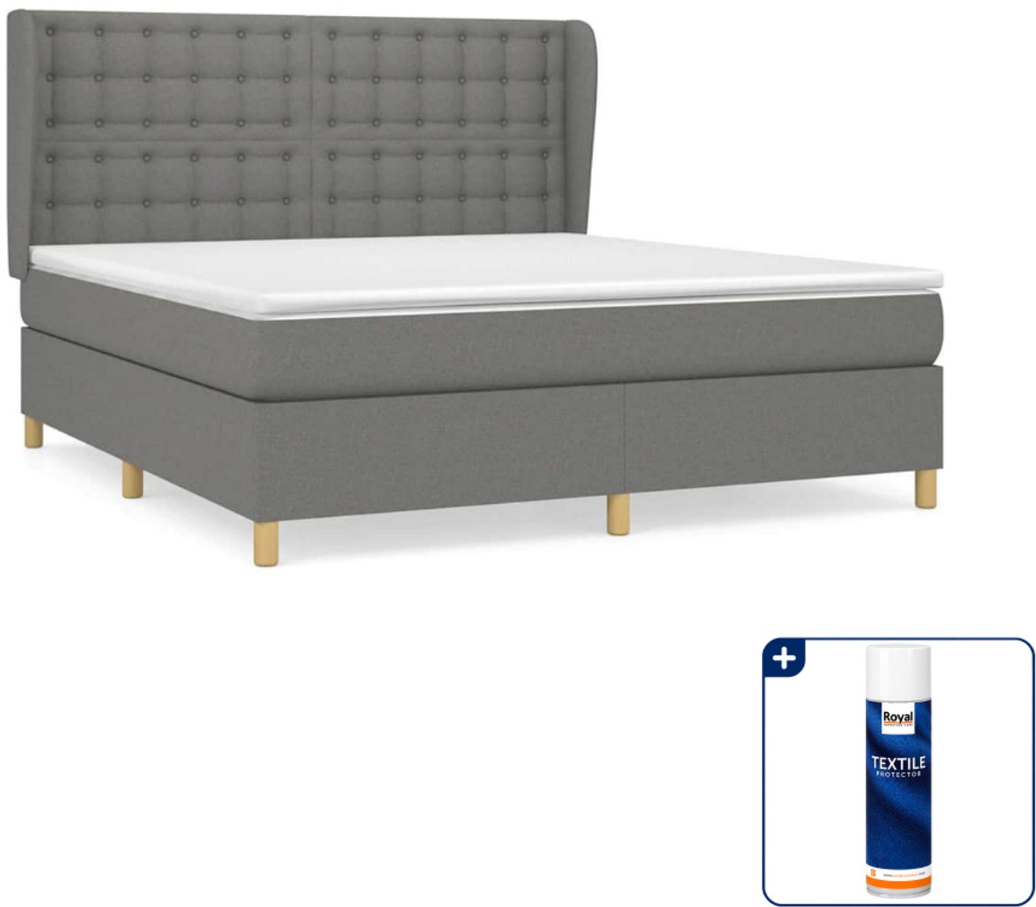 vidaXL Boxspring Queensize - 160 x 200 cm - donkergrijs - Inclusief textielbeschermer 500 ml