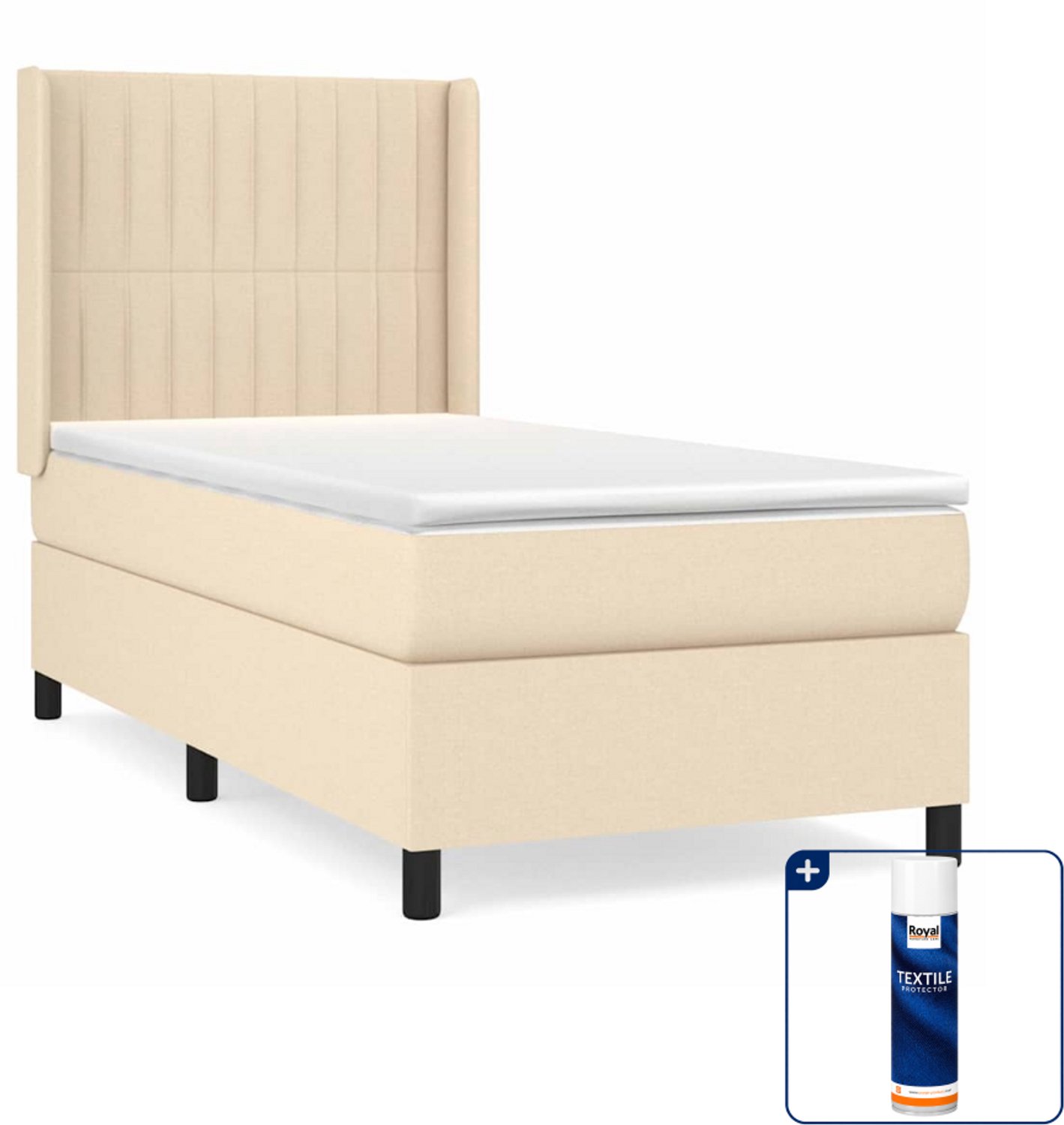vidaXL boxspring met matras 90 x 190 cm - stof - crèmekleurig - Inclusief textielbeschermer 500 ml