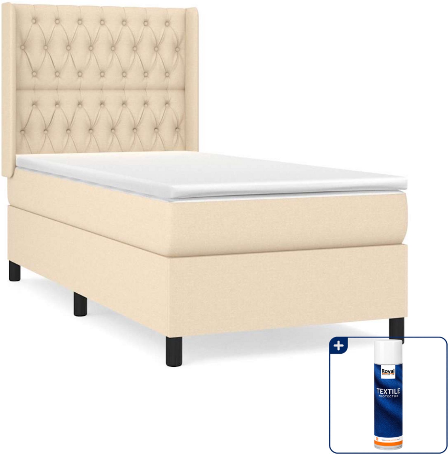 vidaXL boxspring met matras 90 x 190 cm - stof - crème - Inclusief textielbeschermer 500 ml