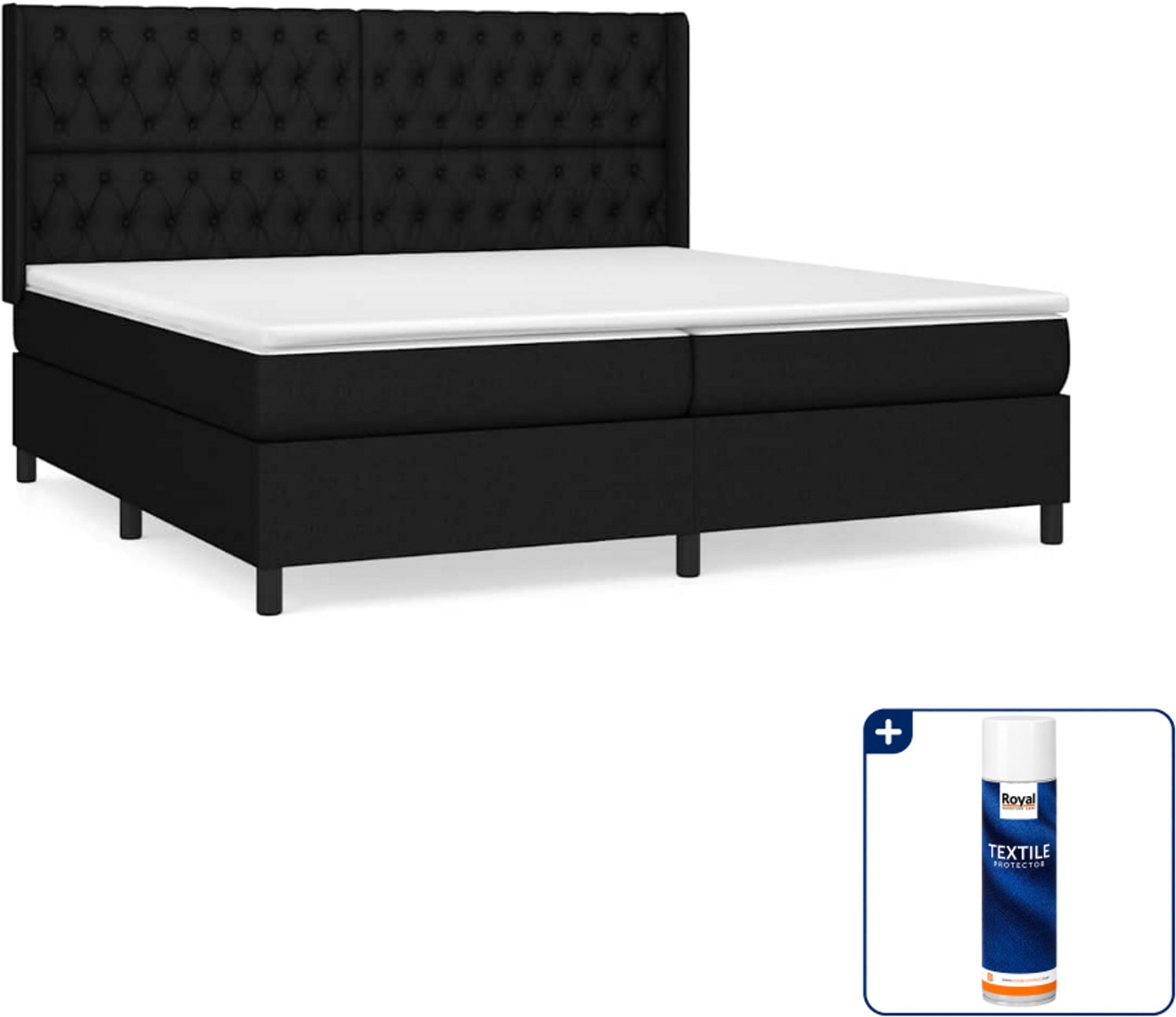 vidaXL Boxspring - Super kingsize - 200 x 200 cm - zwart - Inclusief textielbeschermer 500 ml