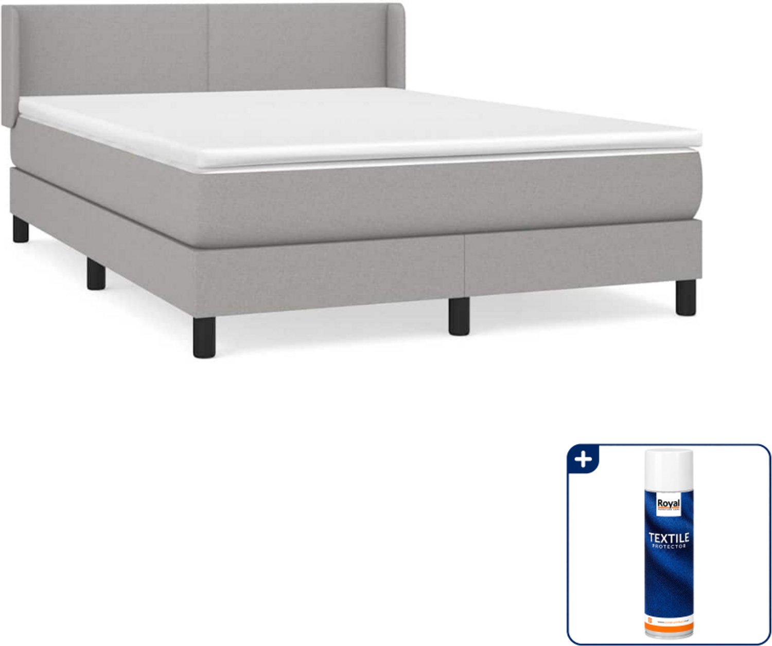 vidaXL boxspring met matras 140 x 190 cm - stof - lichtgrijs - Inclusief textielbeschermer 500 ml
