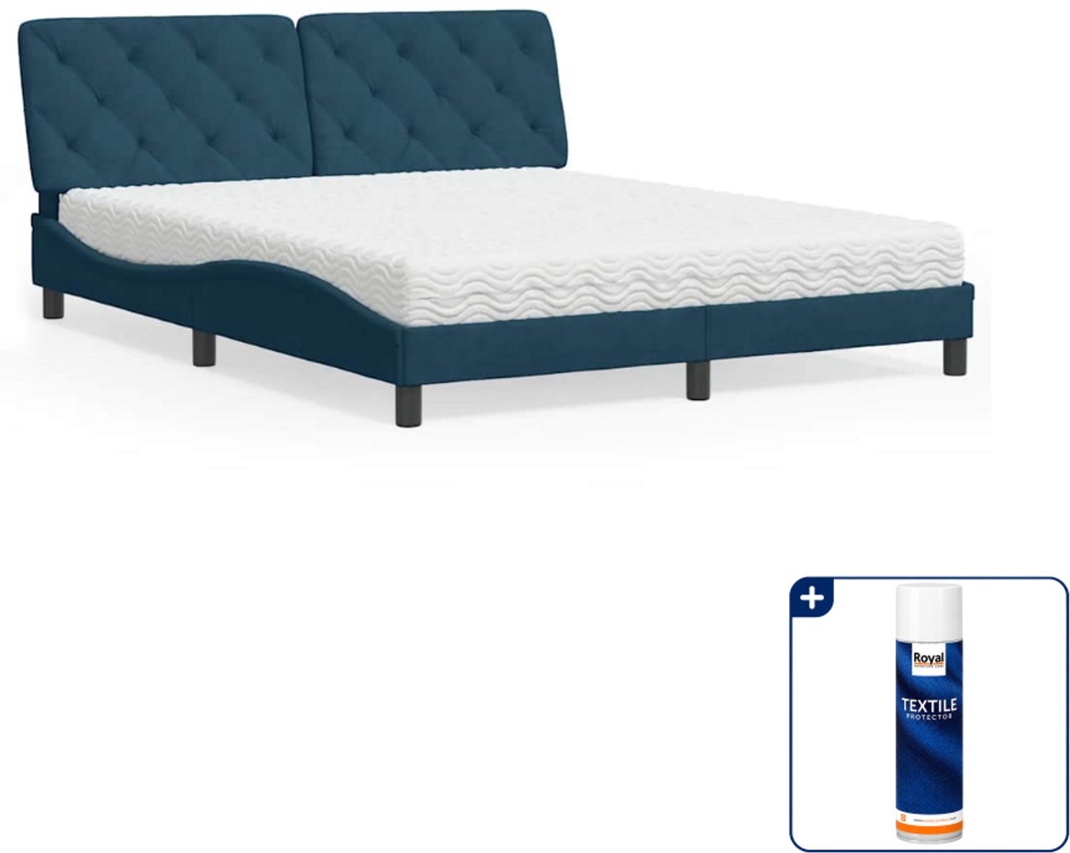 vidaXL Queensize bed met matras 160 x 200 cm - fluweel - blauw - Inclusief textielbeschermer 500 ml