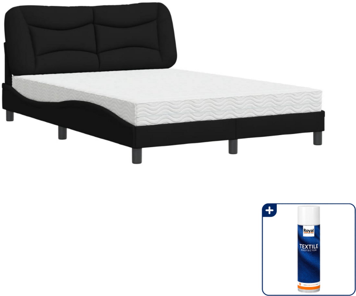 vidaXL Bed Hvar met matras - 140 x 190 cm - zwart - Inclusief textielbeschermer 500 ml Bruin
