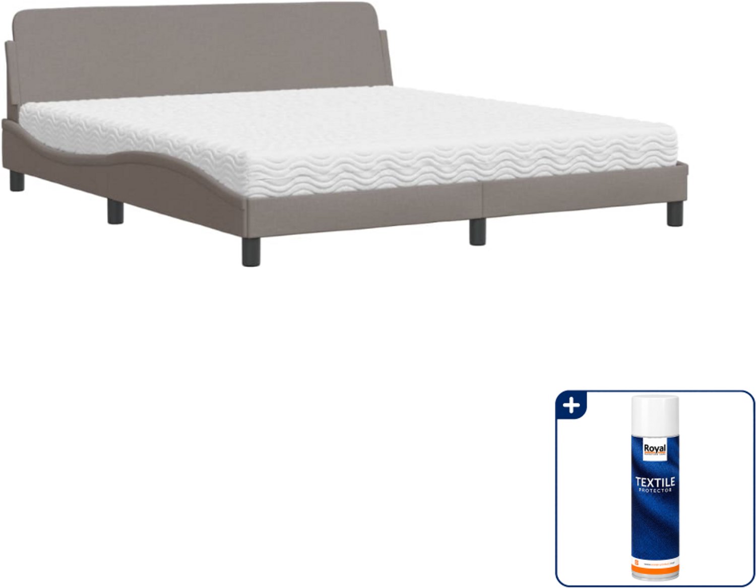vidaXL Dover bed met matras - Kingsize - 180 x 200 cm - taupe - Inclusief textielbeschermer 500 ml Zwart