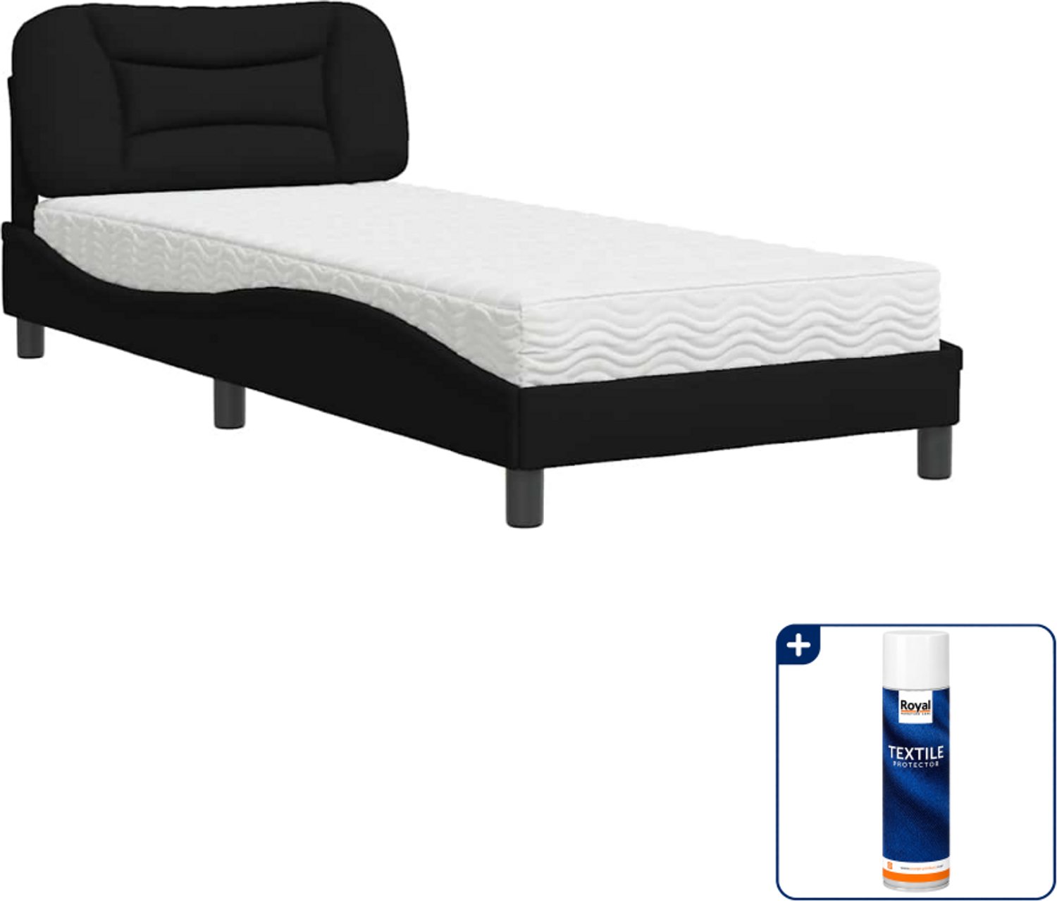 vidaXL Hvar bed met matras - 90 x 190 cm - zwart - Inclusief textielbeschermer 500 ml