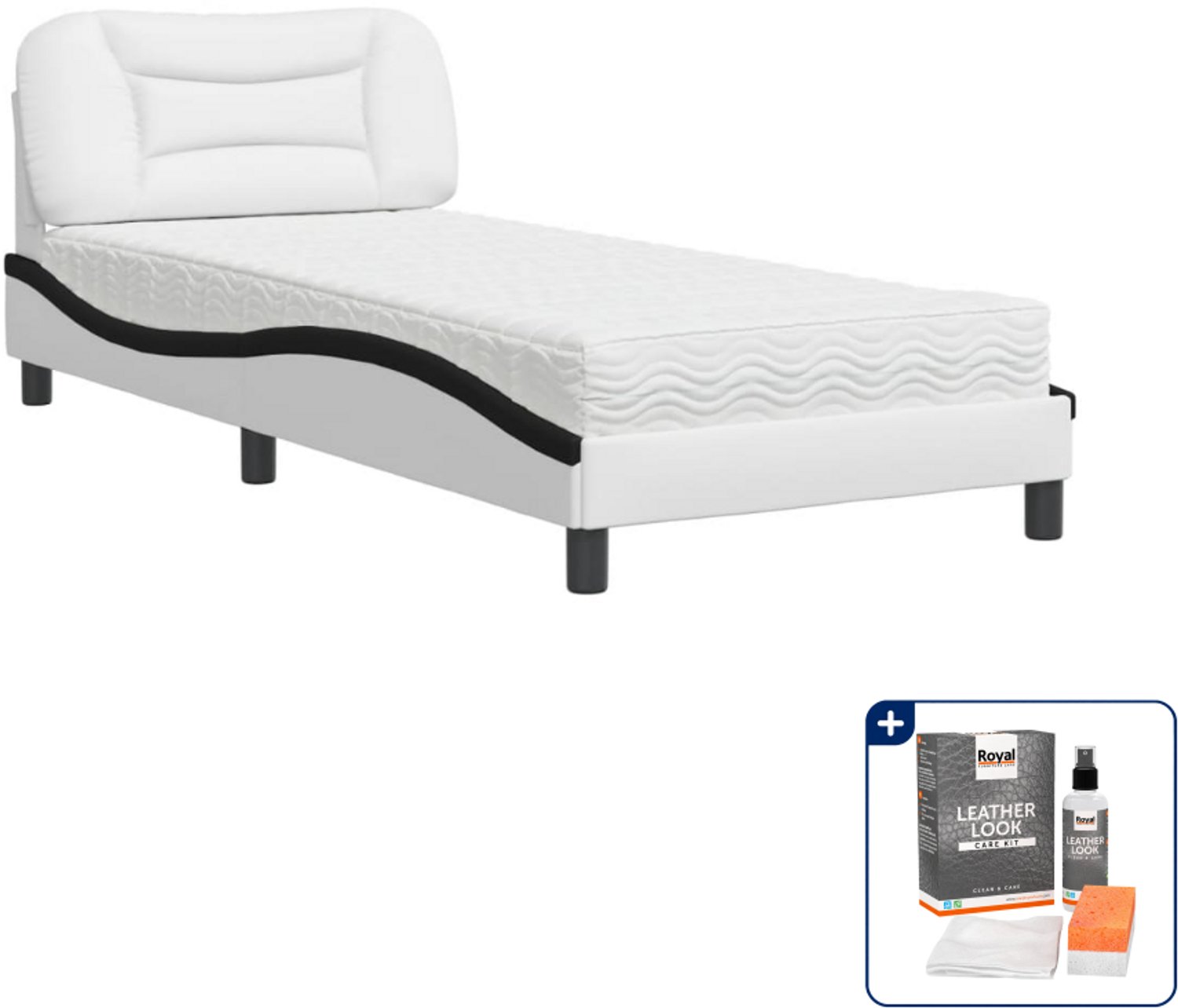 vidaXL Hvar bed met matras - 80 x 200 cm - kunstleer - zwart/wit - Inclusief onderhoudsset voor kunstleer 150 ml Grijs