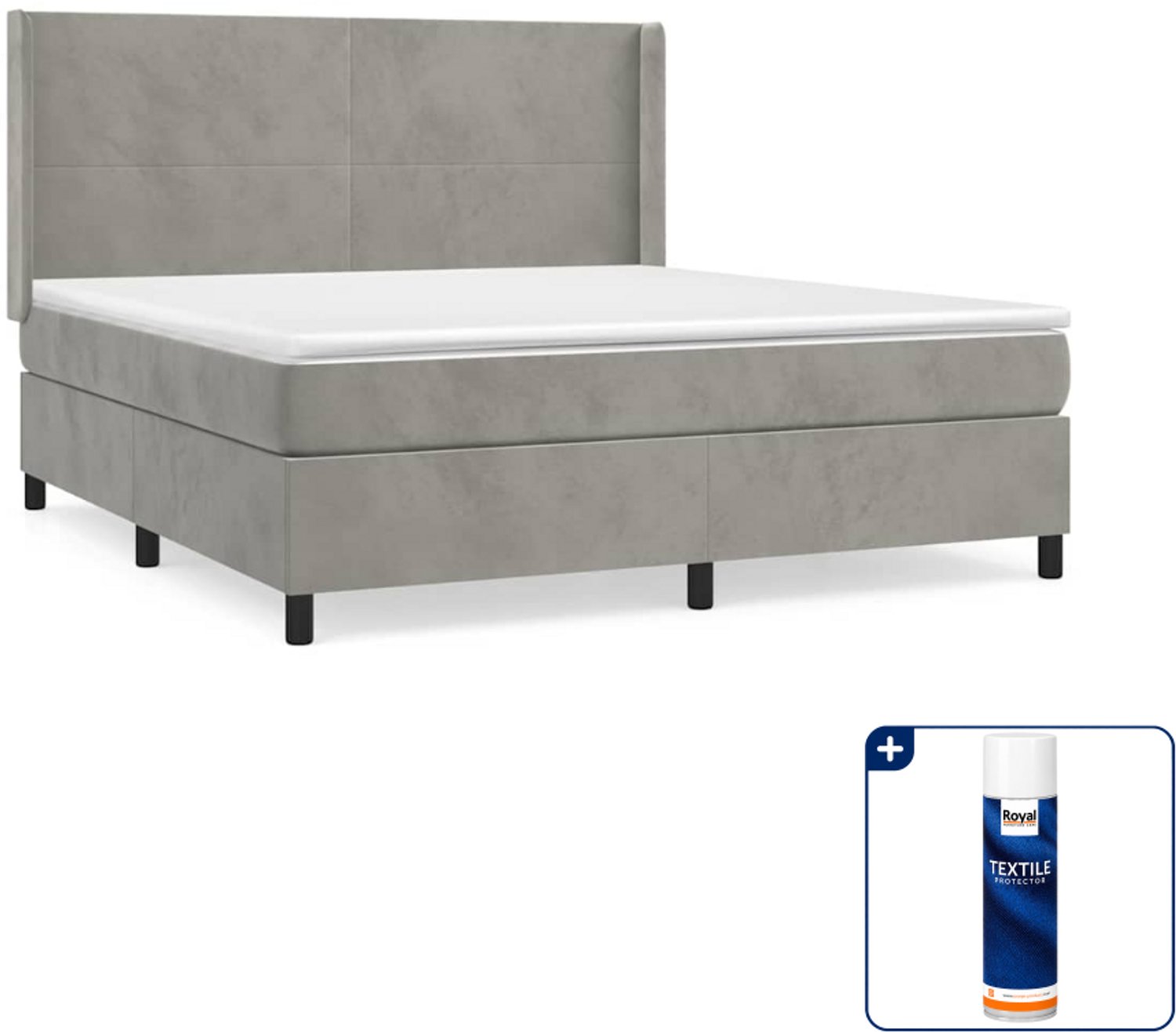 vidaXL boxspring Queensize - 160 x 200 cm - fluweel - lichtgrijs - Inclusief textielbeschermer 500 ml
