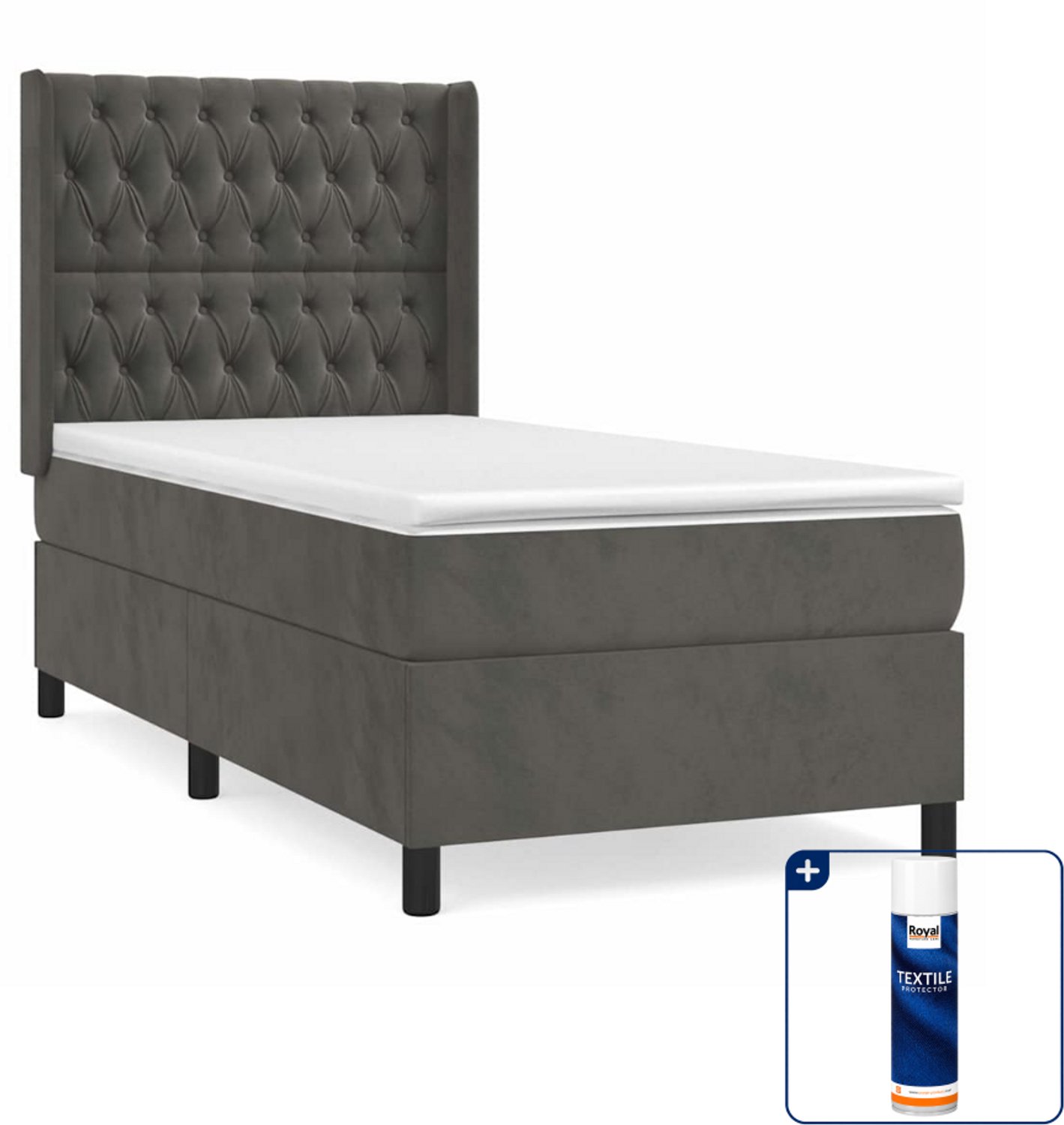 vidaXL boxspring met matras - 100 x 200 cm - fluweel - donkergrijs - Inclusief textielbeschermer 500 ml