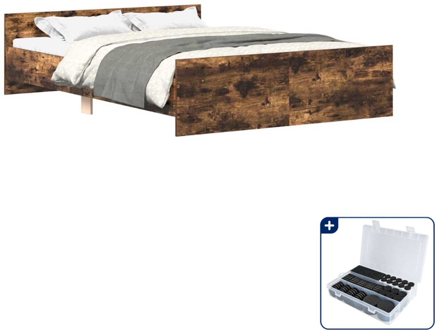 vidaXL bedframe - 120 x 190 cm - gerookt eiken - Inclusief antikrasvilt 177-delig Bruin