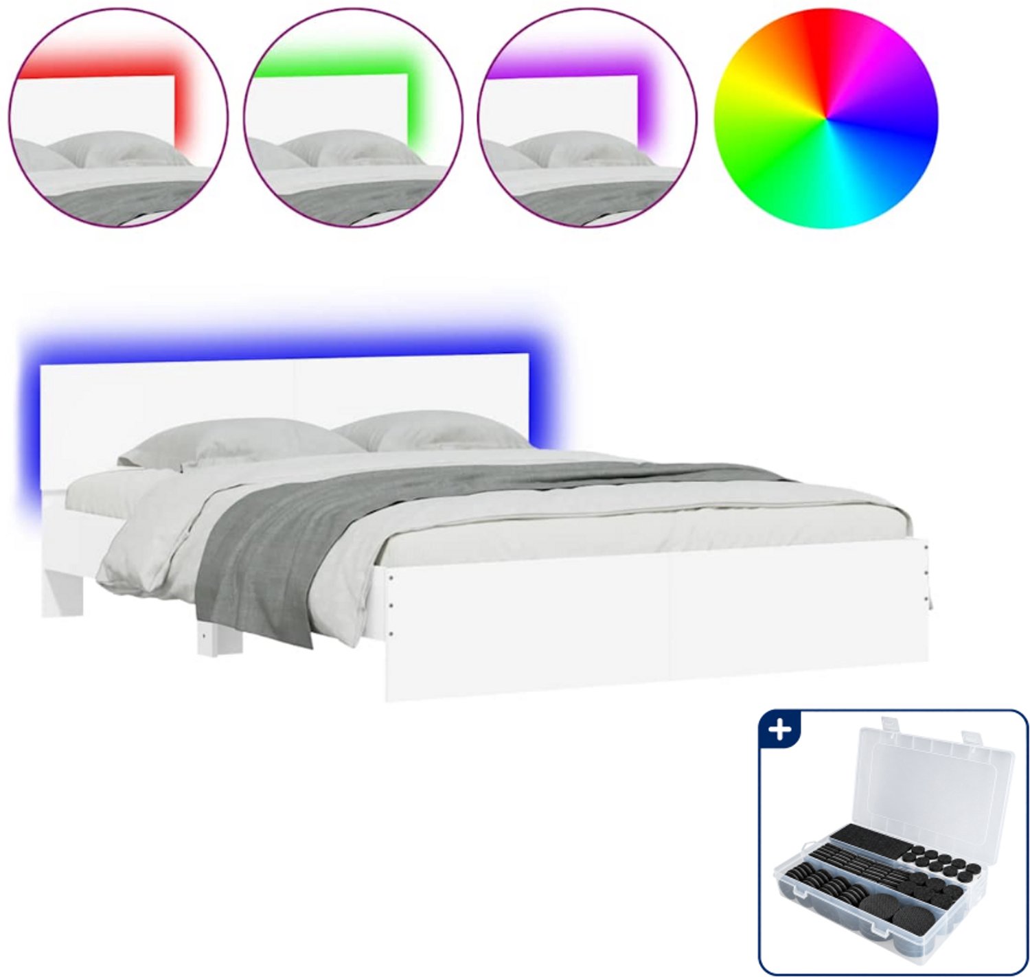 vidaXL Queensize bedframe met LED - 160 x 200 cm - wit - Inclusief antikrasvilt 177-delig Zwart