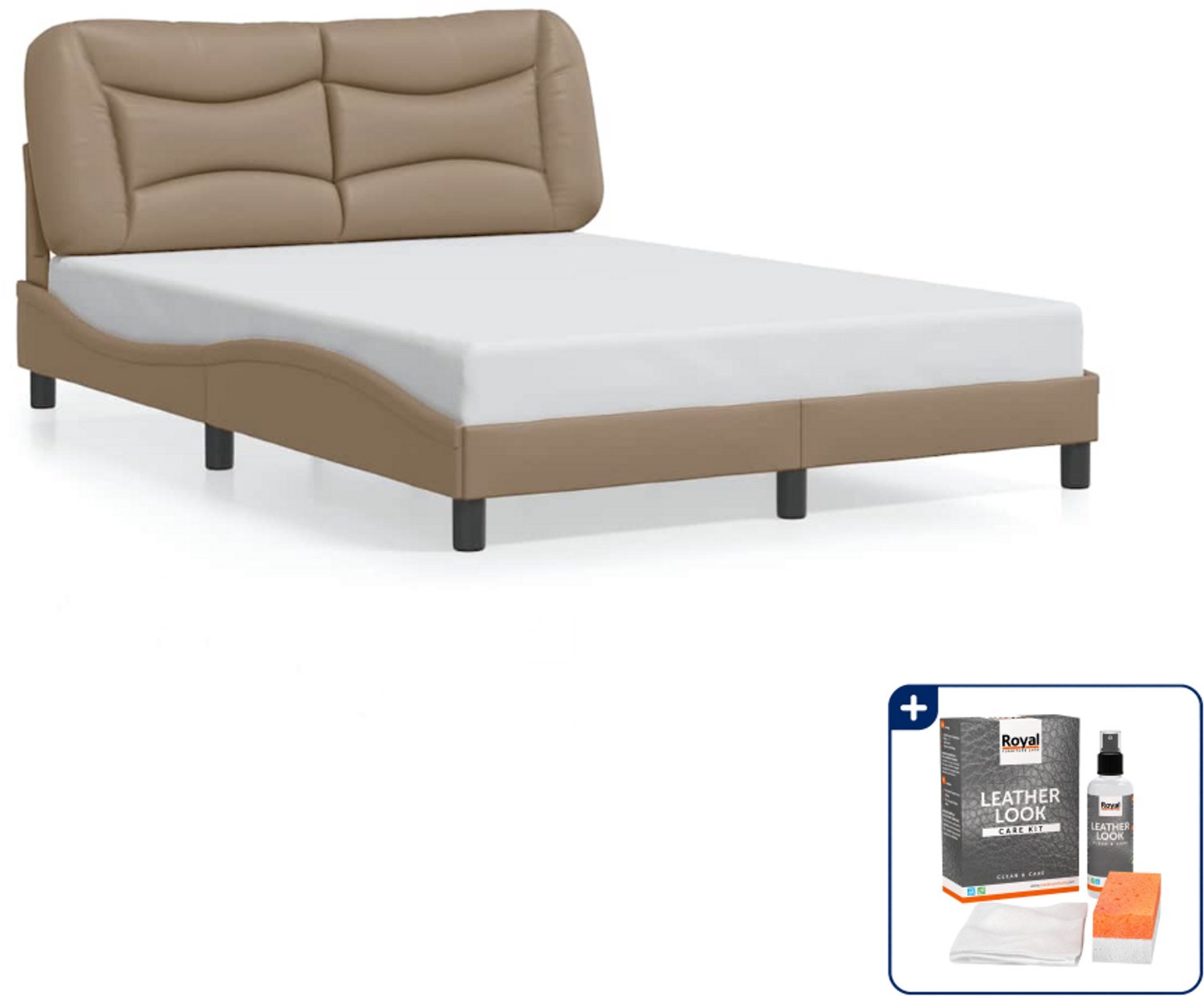 vidaXL bedframe Hvar - 120 x 200 cm - kunstleer - cappuccino - Inclusief onderhoudsset voor kunstleer 150 ml Crème