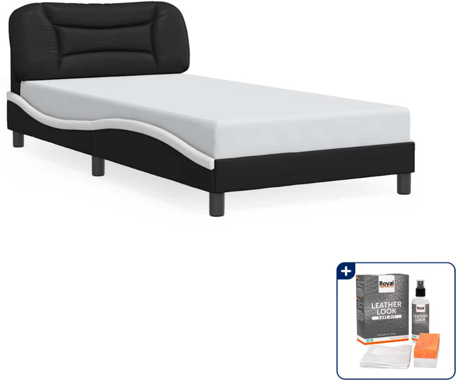 vidaXL bedframe Hvar - 100 x 200 cm - kunstleer - zwart en wit - Inclusief onderhoudsset voor kunstleer 150 ml Grijs