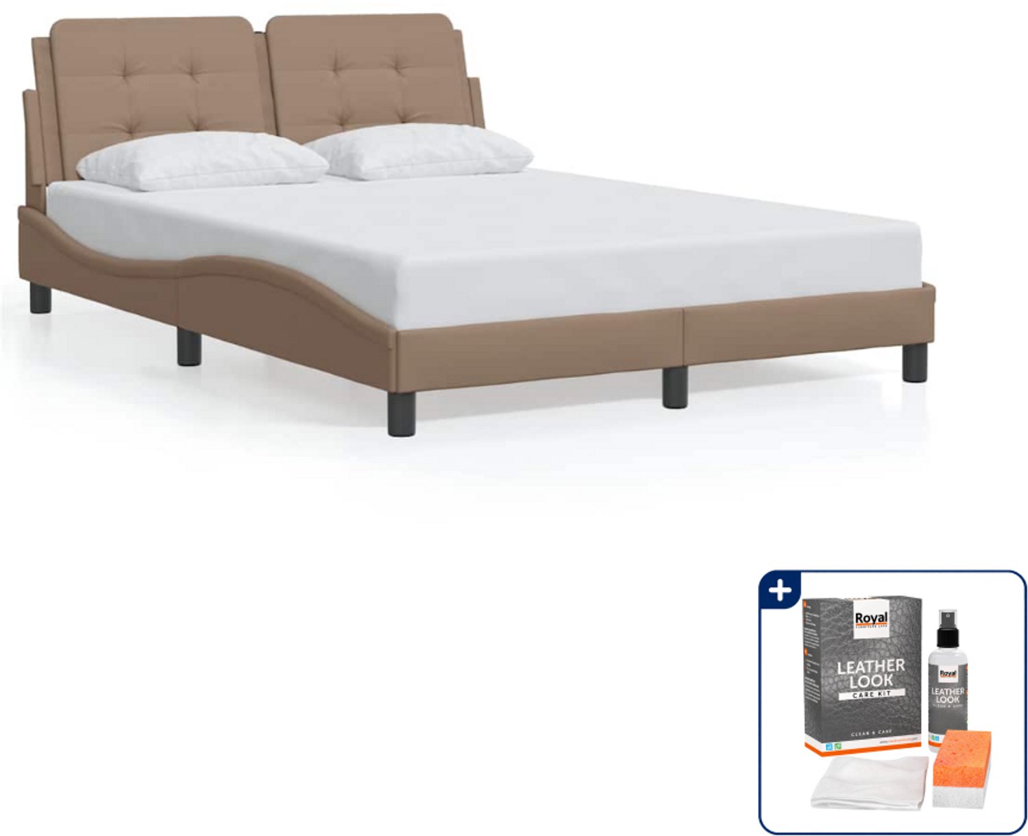 vidaXL bedframe Zadar - 120 x 200 cm - cappuccino - Inclusief onderhoudsset voor kunstleer 150 ml Groen