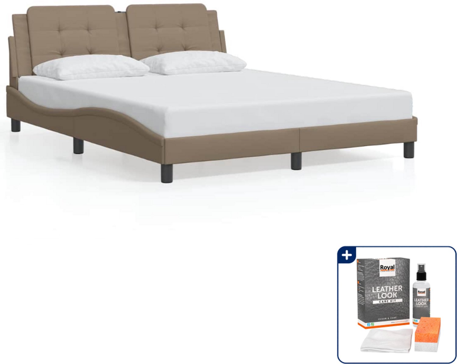 vidaXL Zadar bedframe - Queensize - 160 x 200 cm - cappuccino - Inclusief onderhoudsset voor kunstleer 150 ml Grijs