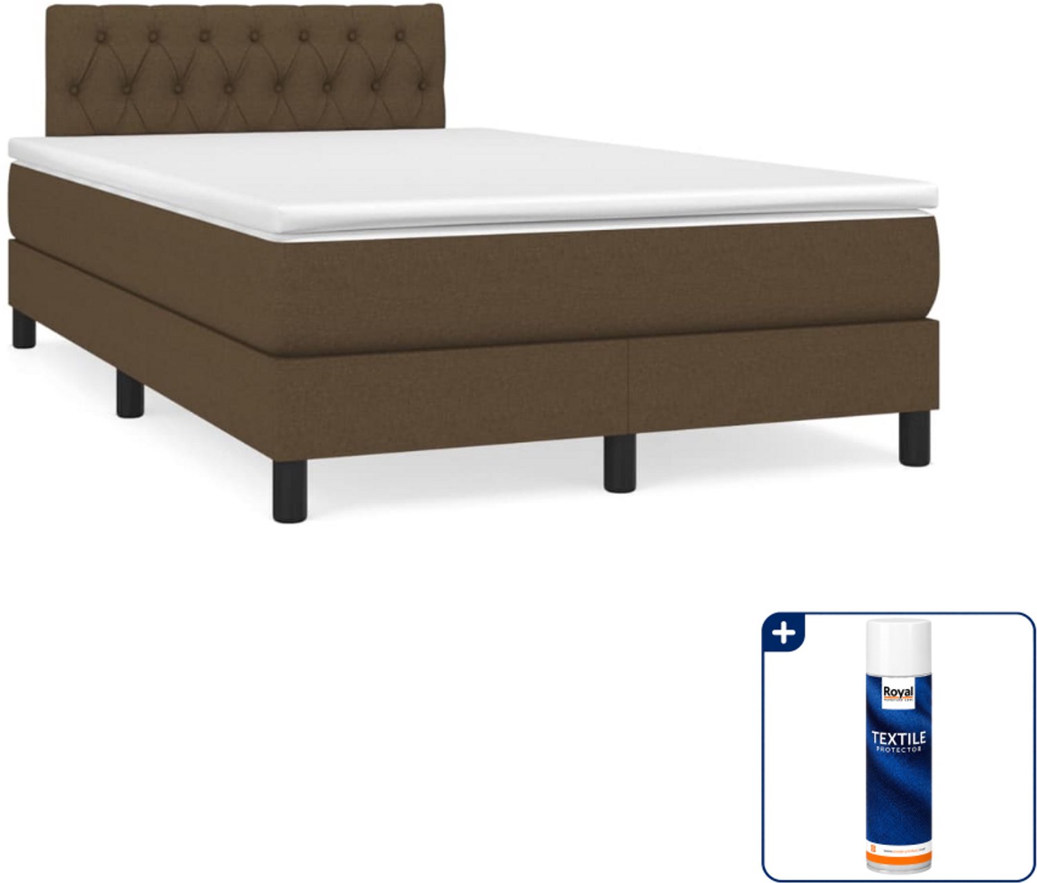 vidaXL boxspring met matras - 120 x 200 cm - stof - donkerbruin - Inclusief textielbeschermer 500 ml