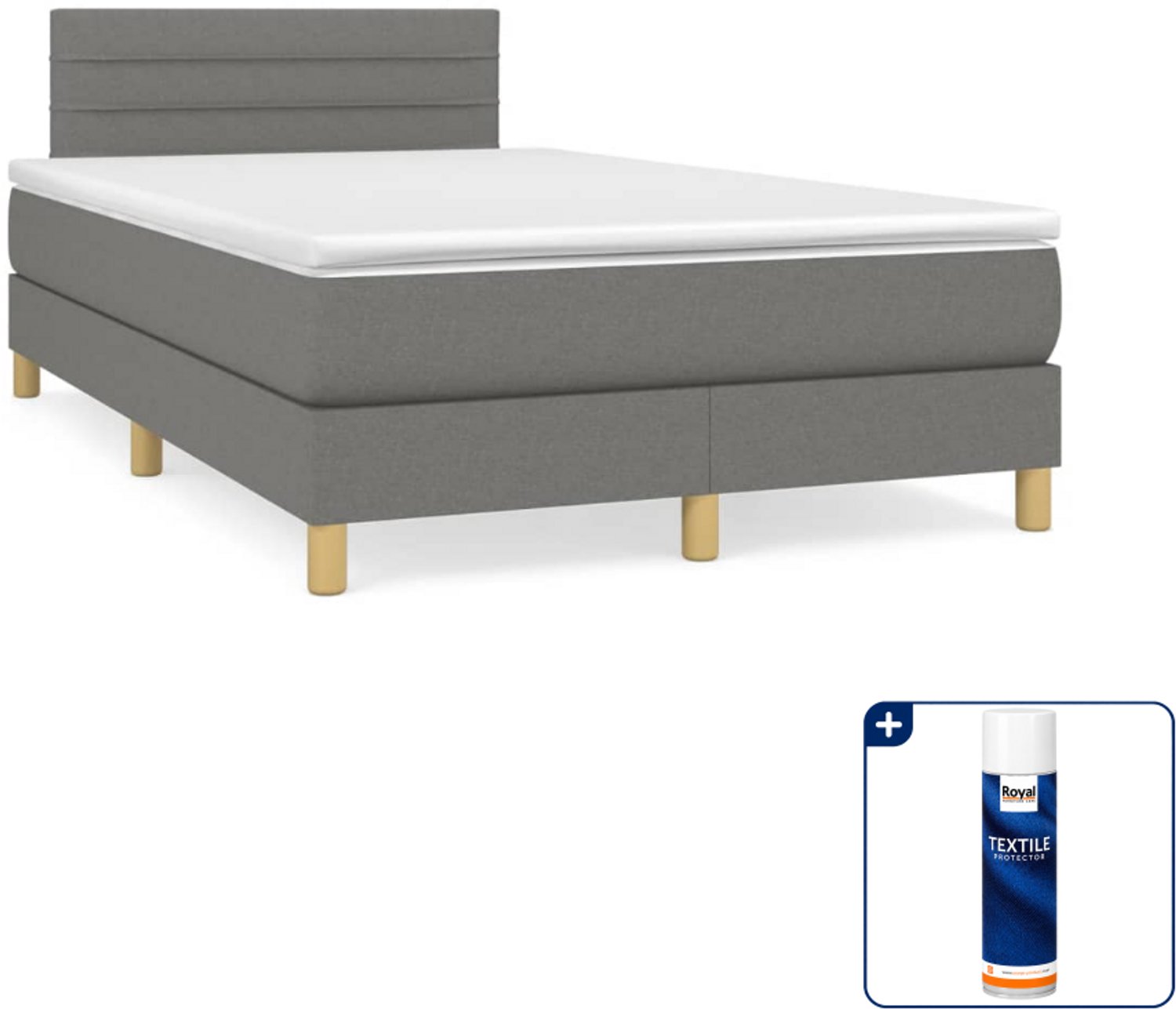 vidaXL boxspring met matras - 120 x 200 cm - stof - donkergrijs - Inclusief textielbeschermer 500 ml