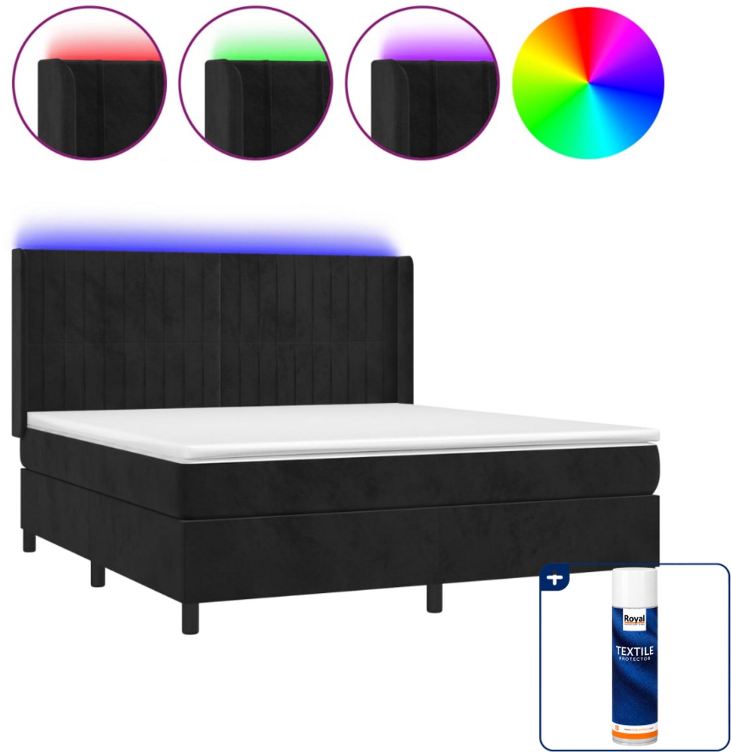 vidaXL boxspring Queensize - 160 x 200 cm - fluweel - zwart - Inclusief textielbeschermer 500 ml