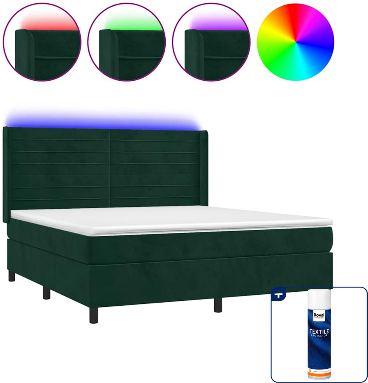 vidaXL Boxspring Kingsize - 180 x 200 cm - fluweel - donkergroen - Inclusief textielbeschermer 500 ml